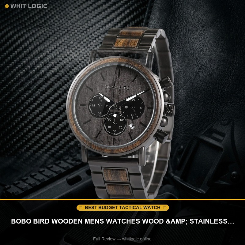 BOBO BIRD Wooden Mens Watches Wood & Stainless Steel Combined Chronograph Military Quartz Casual Wristwatches