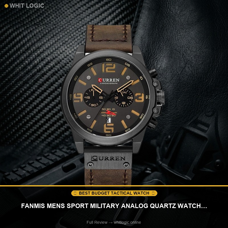 FANMIS Mens Sport Military Analog Quartz Watch Classic Chronograph Sandwich Dial Business Dress Waterproof Watch Multifunctional Wristwatch with Leather Strap