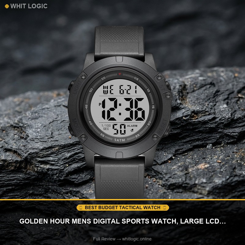 GOLDEN HOUR Mens Digital Sports Watch, Large LCD Display, 5ATM Water Resistant,Silicone Band