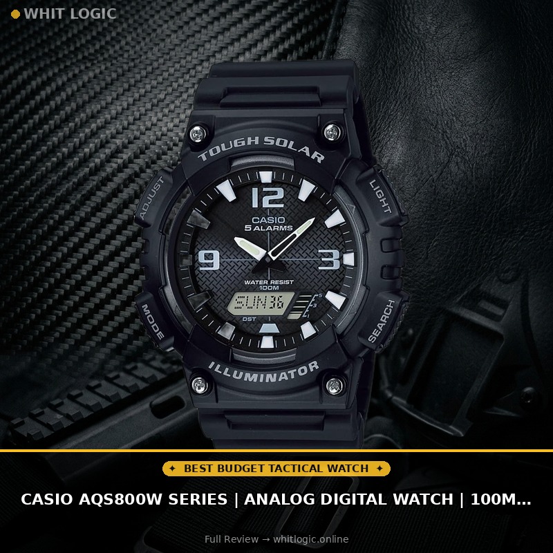 Casio AQS800W Series | Analog Digital Watch | 100M WR | Solar Powered | 1/100 SEC Stop Watch | 6-Language Day of The Week Indicator | Countdown Timer | LED Light | Multi Alarm