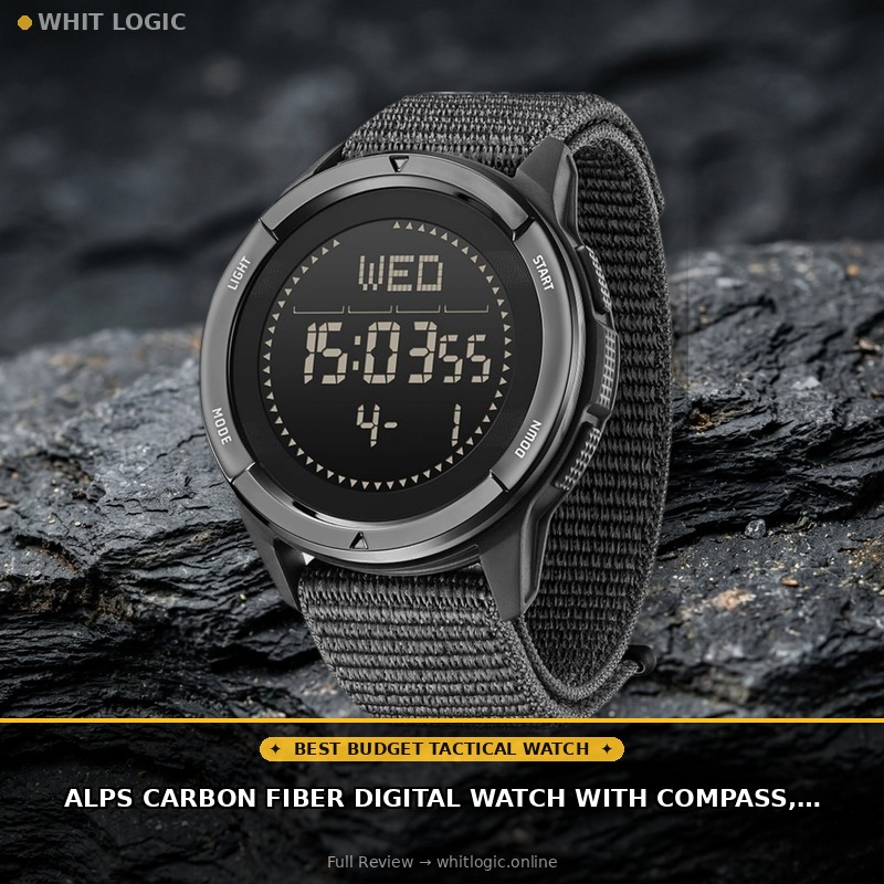 Alps Carbon Fiber Digital Watch with Compass, Ultra-Lightweight Military Tactical Watch for Men, 5ATM Waterproof, Pedometer, Metronome, Waterproof 5ATM/164FT