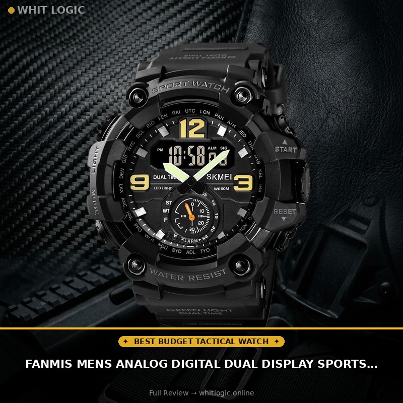 FANMIS Mens Analog Digital Dual Display Sports Watches Military Multifunctional 50M Waterproof LED Watch with Alarm Stopwatch Backlight 12H/24H Outdoor Running Swimming