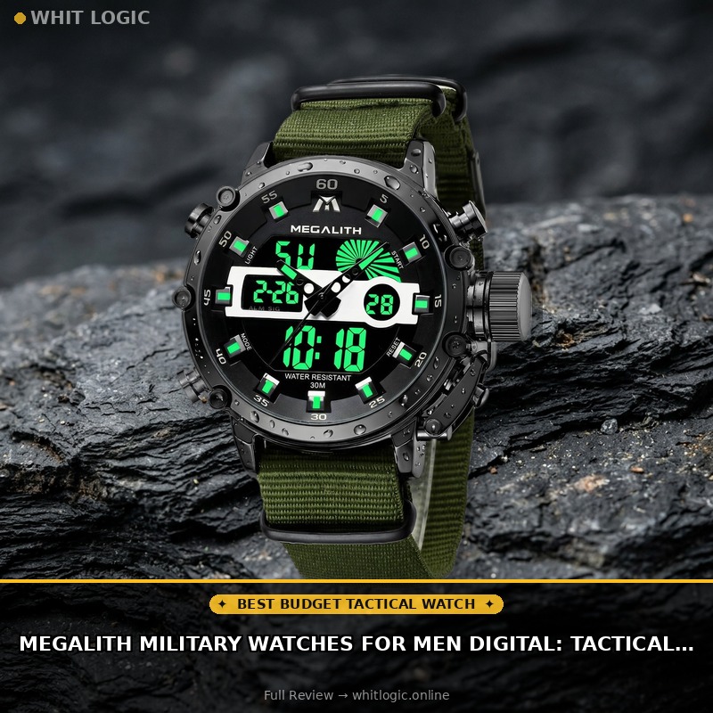 MEGALITH Military Watches for Men Digital: Tactical Wristwatch with Analog Dual Time Display - Waterproof Sport Heavy Duty Watch for Men with LED Alarm Stopwatch Date - Gifts for Him