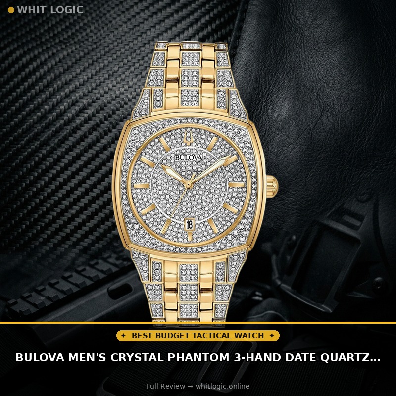 Bulova Men's Crystal Phantom 3-Hand Date Quartz Cushion Shaped Case Watch, Pave Crystal Dial, 40mm
