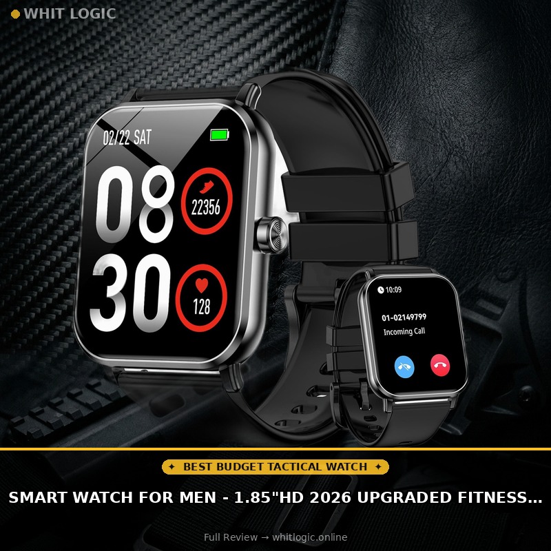 Smart Watch for Men - 1.85"HD 2026 Upgraded Fitness Tracker Bluetooth Call and text Smartwatch with 7 Day Battery 5 ATM Waterproof Heart Rate Sleep Monitor 130+ Sport Modes for Android & iOS (Black)