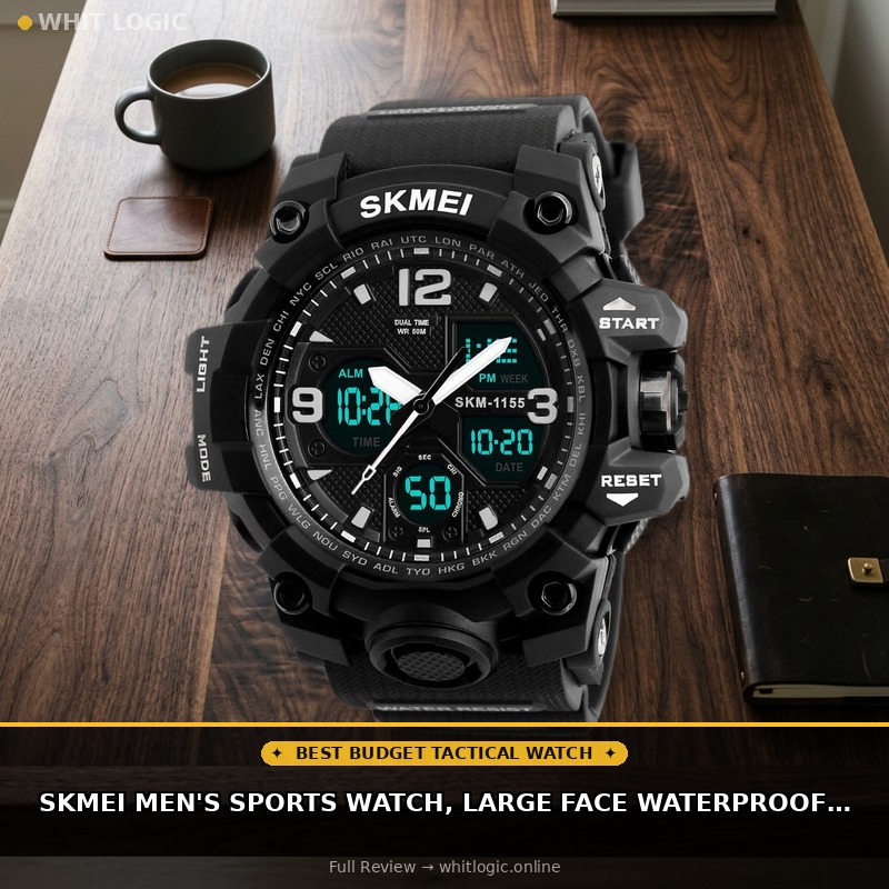 SKMEI Men's Sports Watch, Large Face Waterproof Dual Time Stopwatch Alarm LED Back Light Count Down Wrist Watch