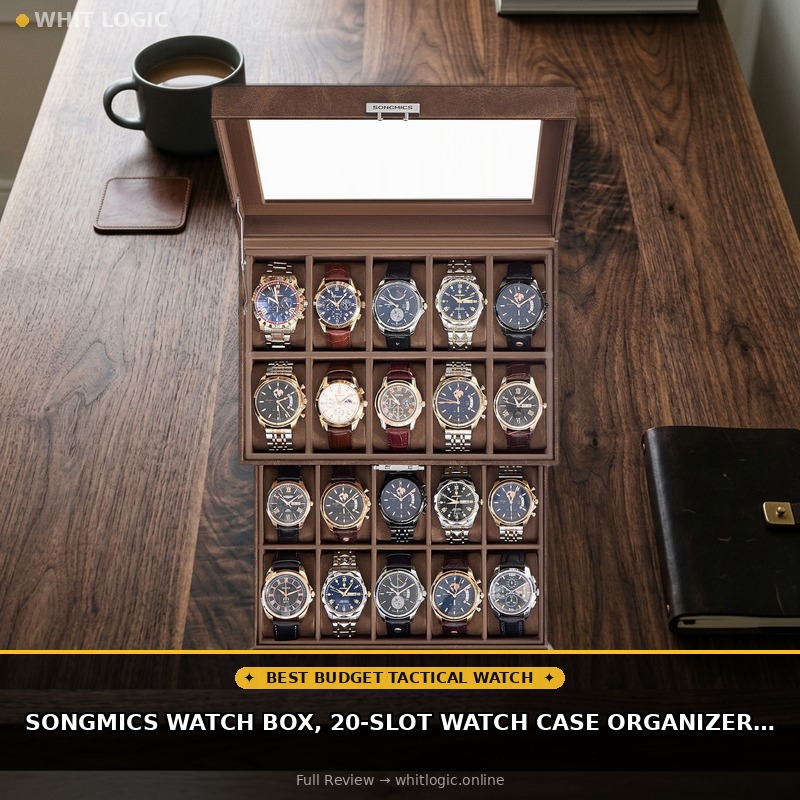SONGMICS Watch Box, 20-Slot Watch Case Organizer with Large Glass Lid, Removable Pillows, Metal Lock, Fathers Day Gift for Dad, Coffee Brown Synthetic Leather, Coffee Brown Lining UJWB020KZ02S