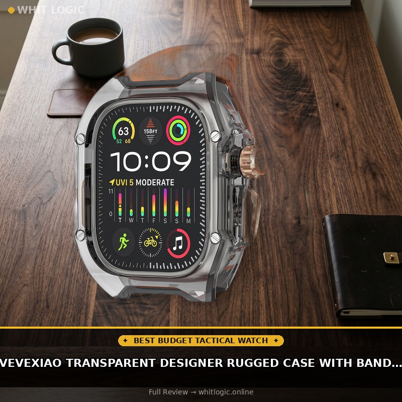 VeveXiao Transparent Designer Rugged Case with Band Compatible with Apple Watch Ultra 3/Ultra2 49mm Band,Luxury Crystal Clear Military Protective Cover Bumper Tactical iWatch Ultra Strap