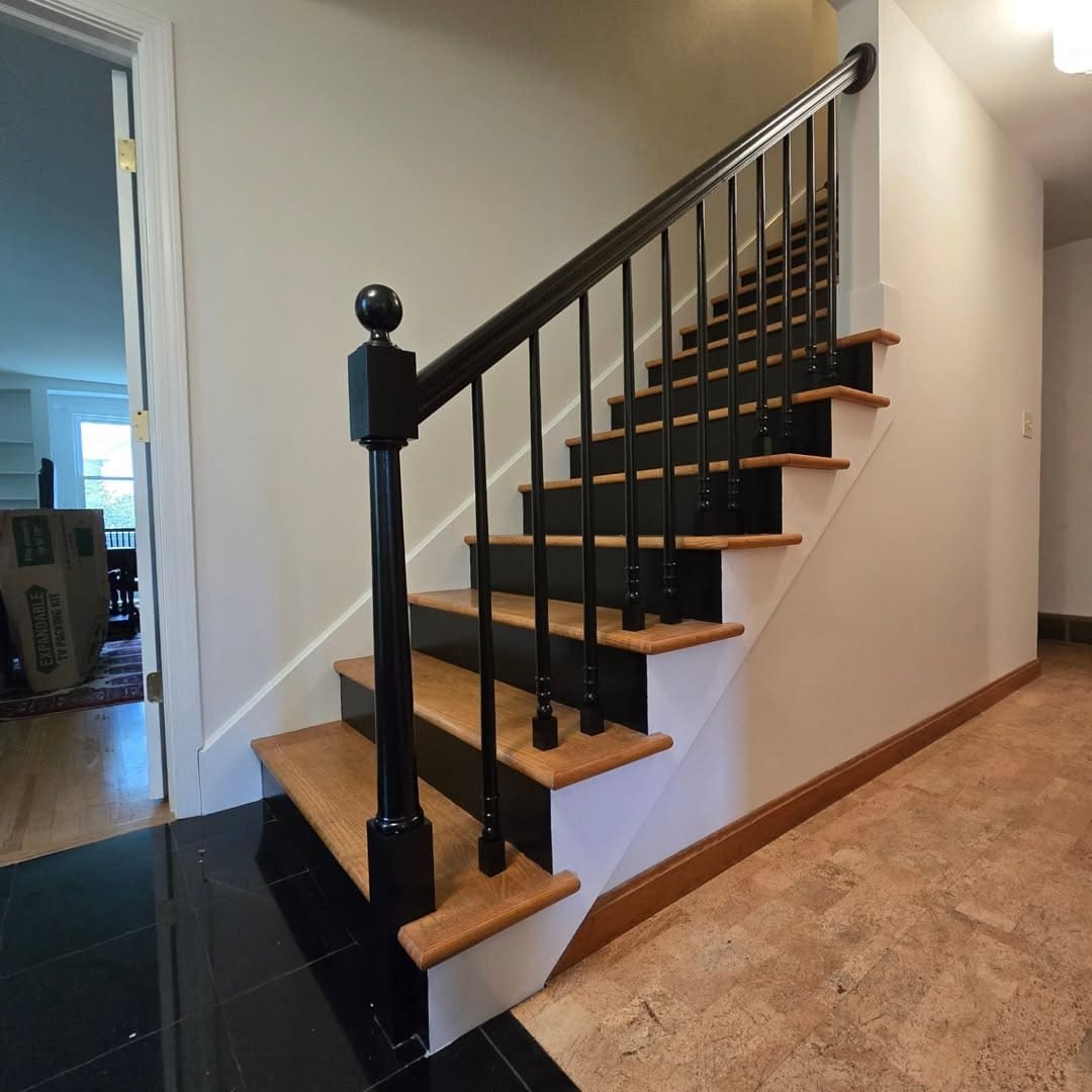 Staircase Makeover: Custom Black & Wood Finish - after