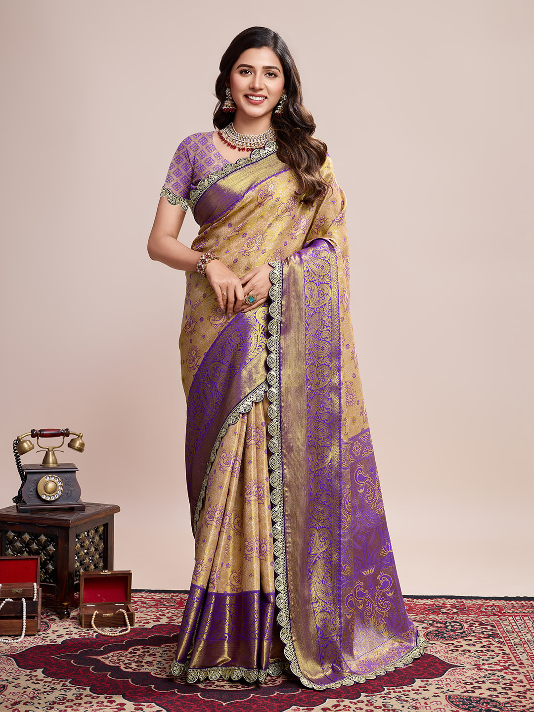 Aaradhya Saree with Jari Work – Kanjivaram Semi Silk