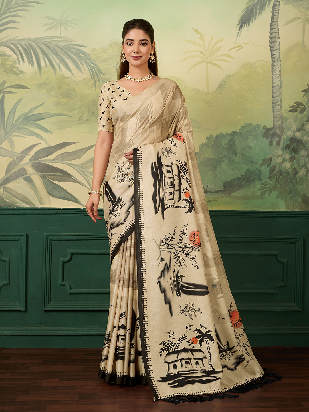 Gamdu Heavy Tussar Silk Saree with Digital Print