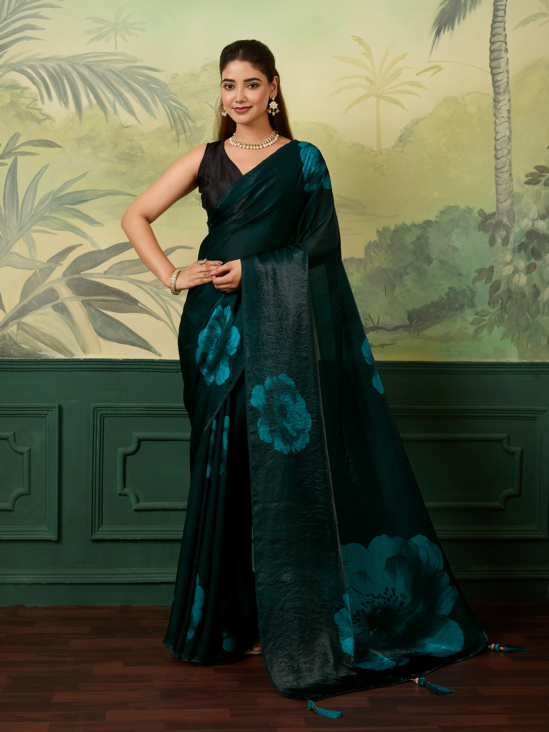 Satrangi Heavy Satin Silk Saree with Vibrant Digital Print