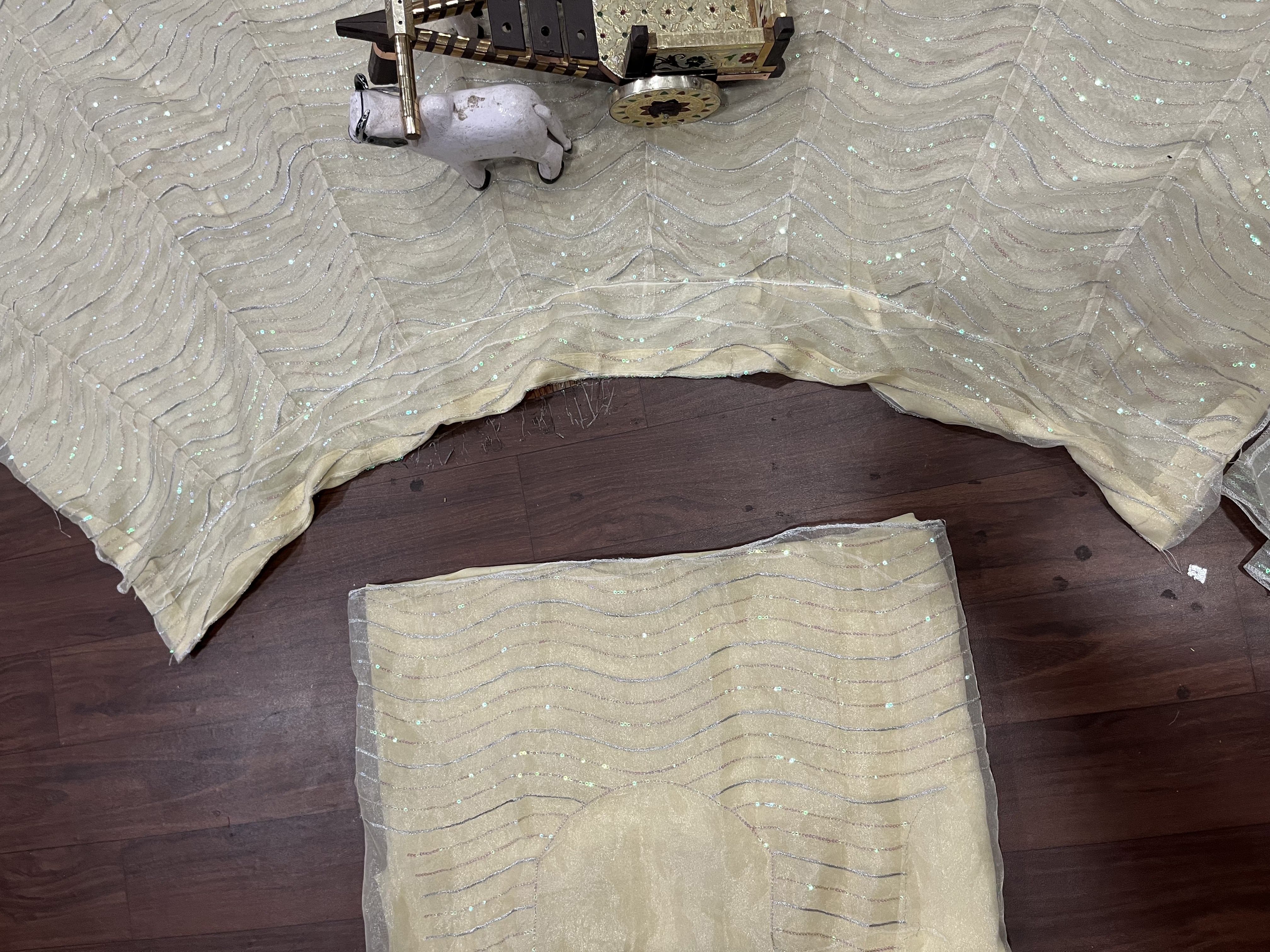 Ivory Organza Silk Lehenga Set with Sequin Embroidery, 3.5 Meter Flare, Semi-Stitched Bridal Wedding Lehenga with Dupatta — photo 10