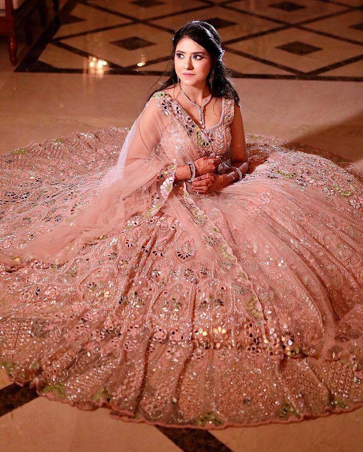 Blush Pink Mirror Embroidered Butterfly Net Lehenga Set with Sequin Work — photo 4