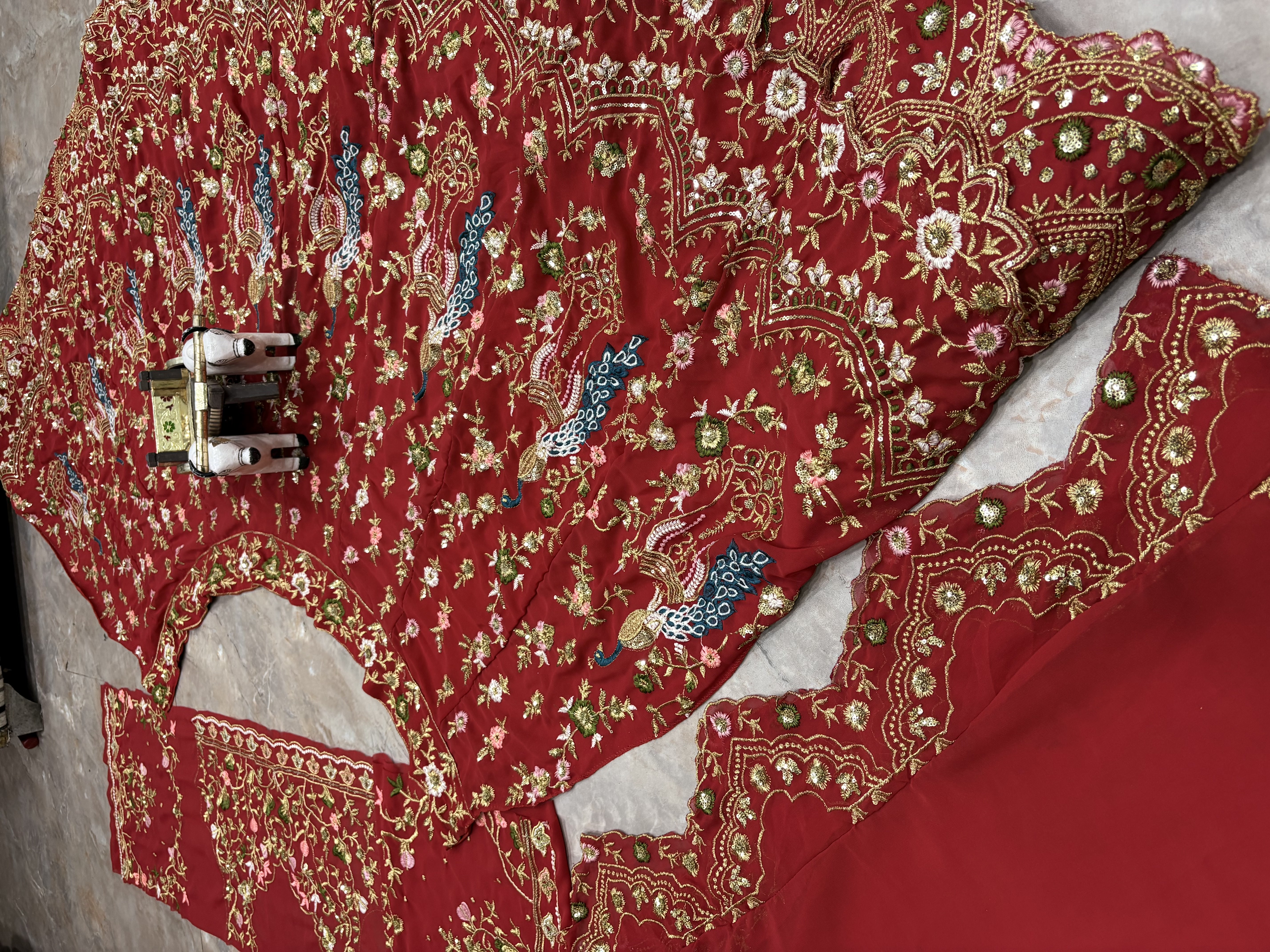 Red Sequin Embroidered Lehenga Set | Peacock Work Wedding Lehenga — photo 11