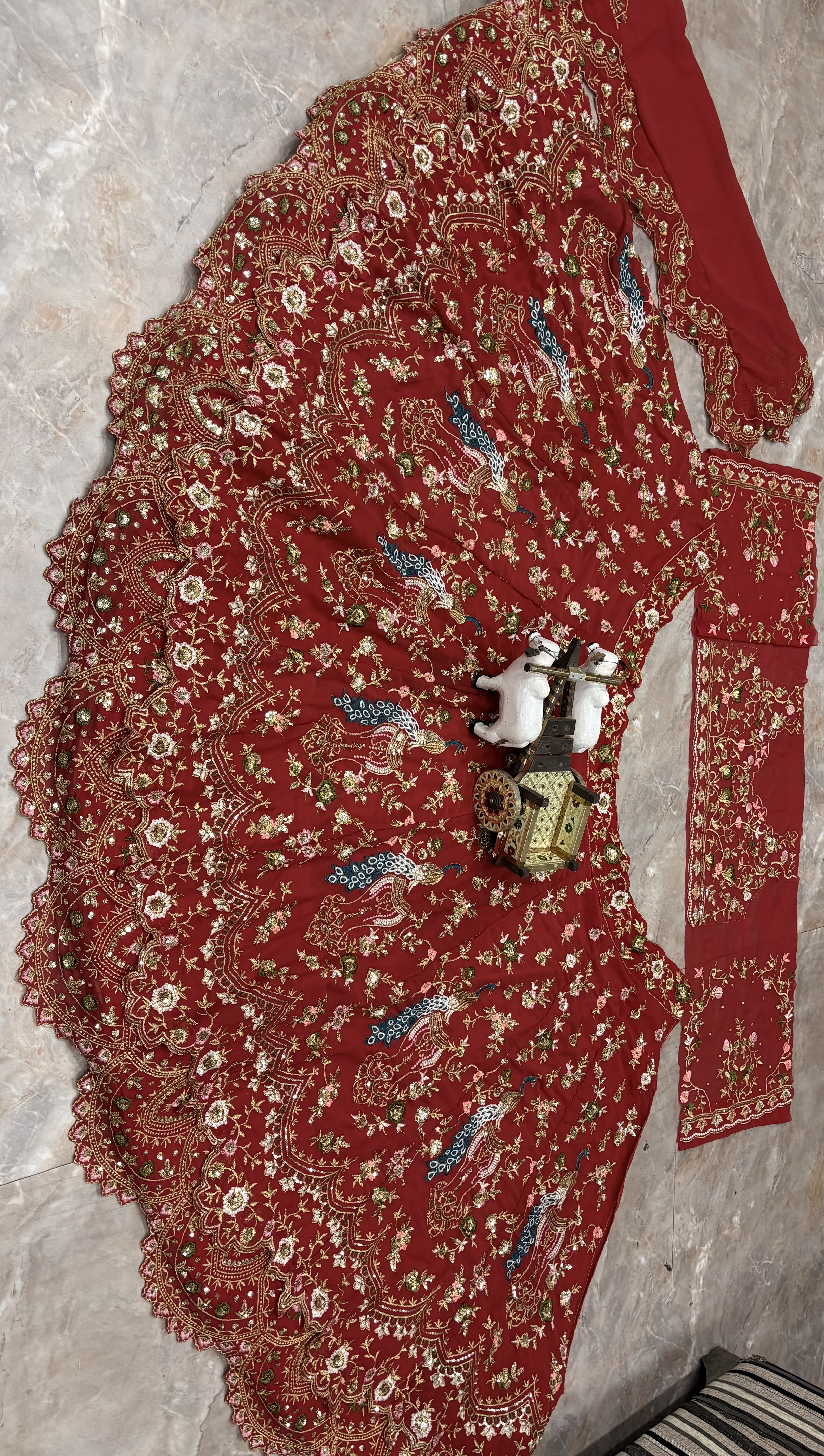 Red Sequin Embroidered Lehenga Set | Peacock Work Wedding Lehenga — photo 12