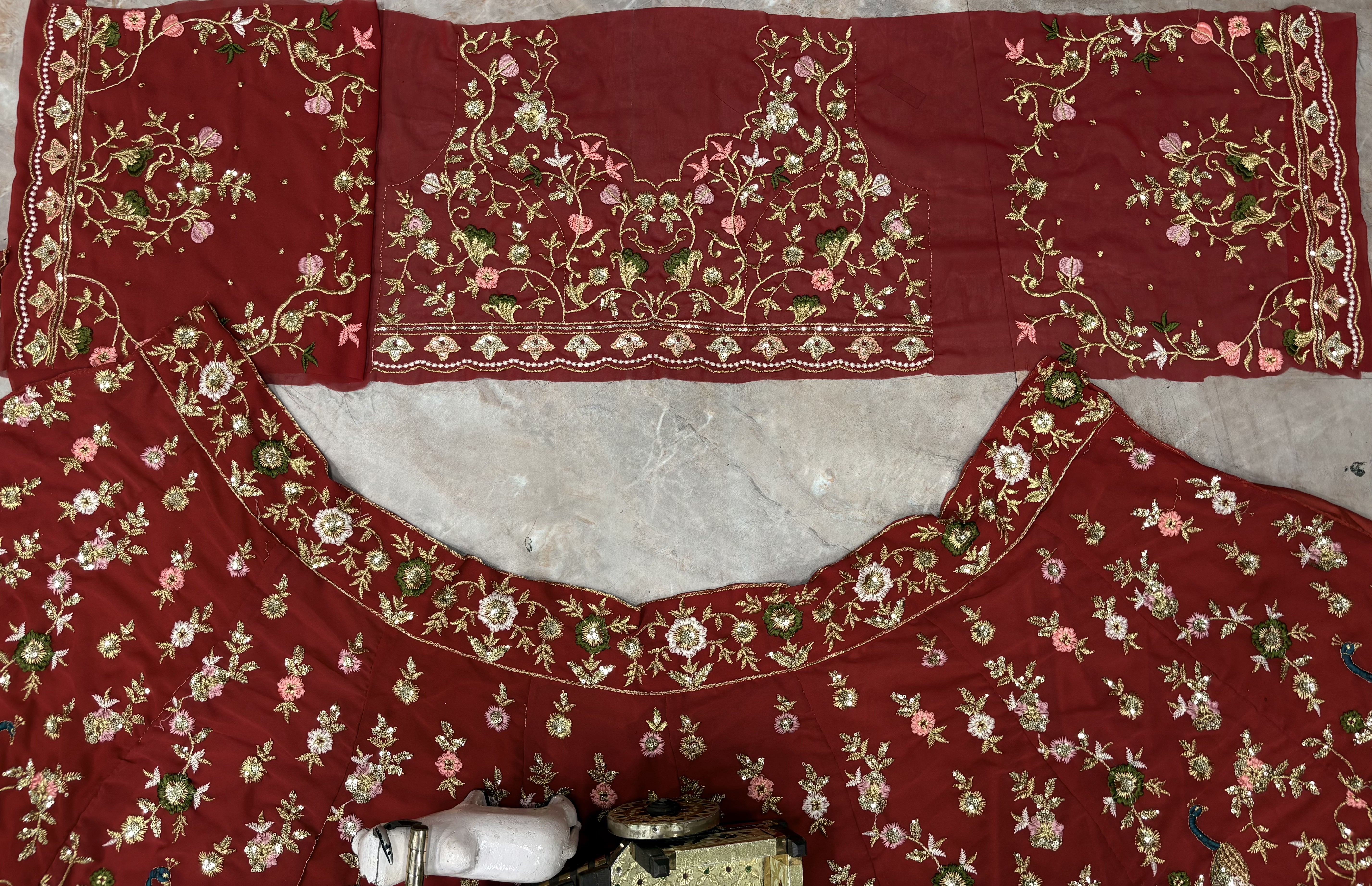Red Sequin Embroidered Lehenga Set | Peacock Work Wedding Lehenga — photo 13