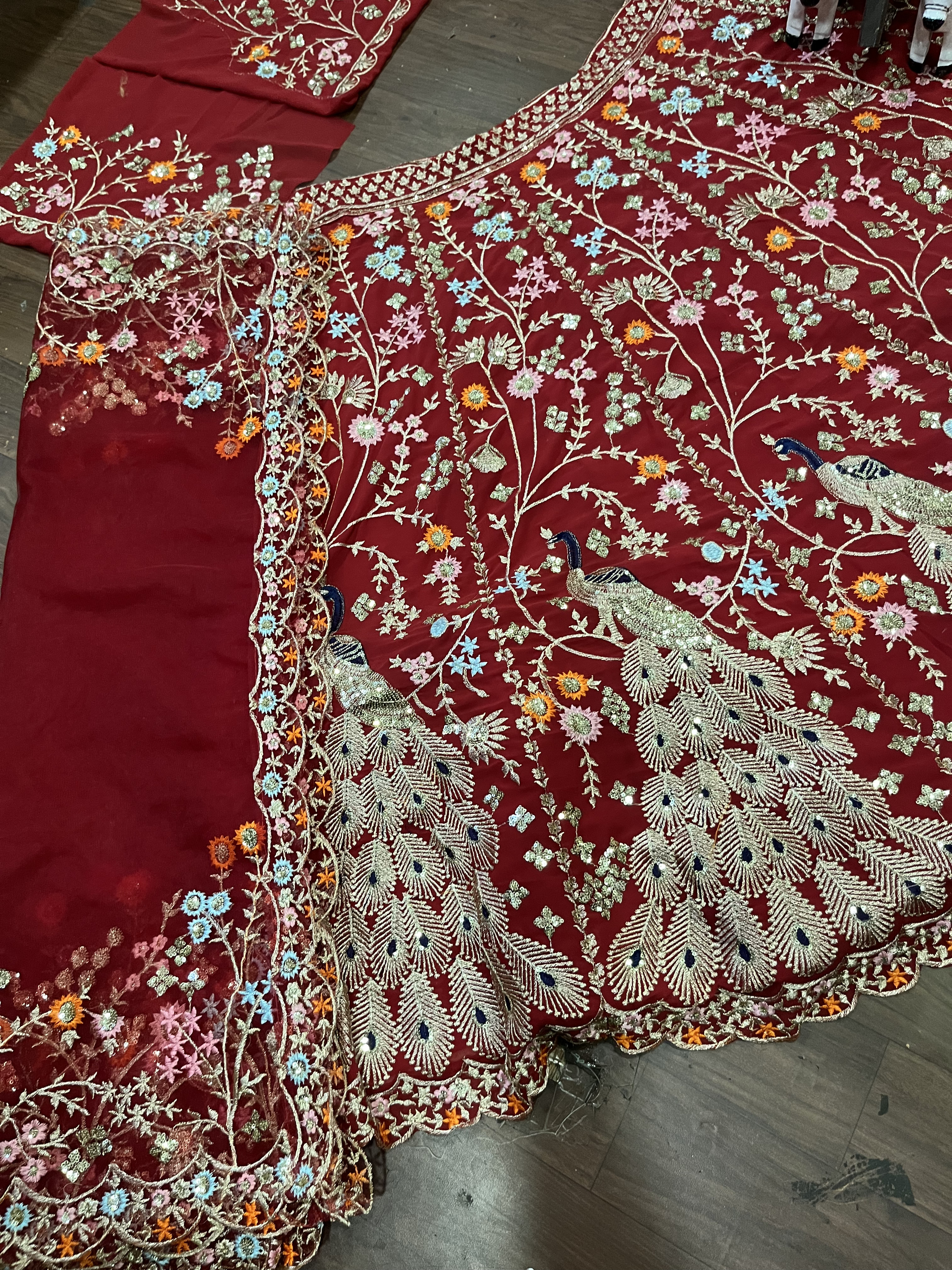 Red Sequin Embroidered Lehenga Set | Fox Georgette Wedding Bridal Wear — photo 6