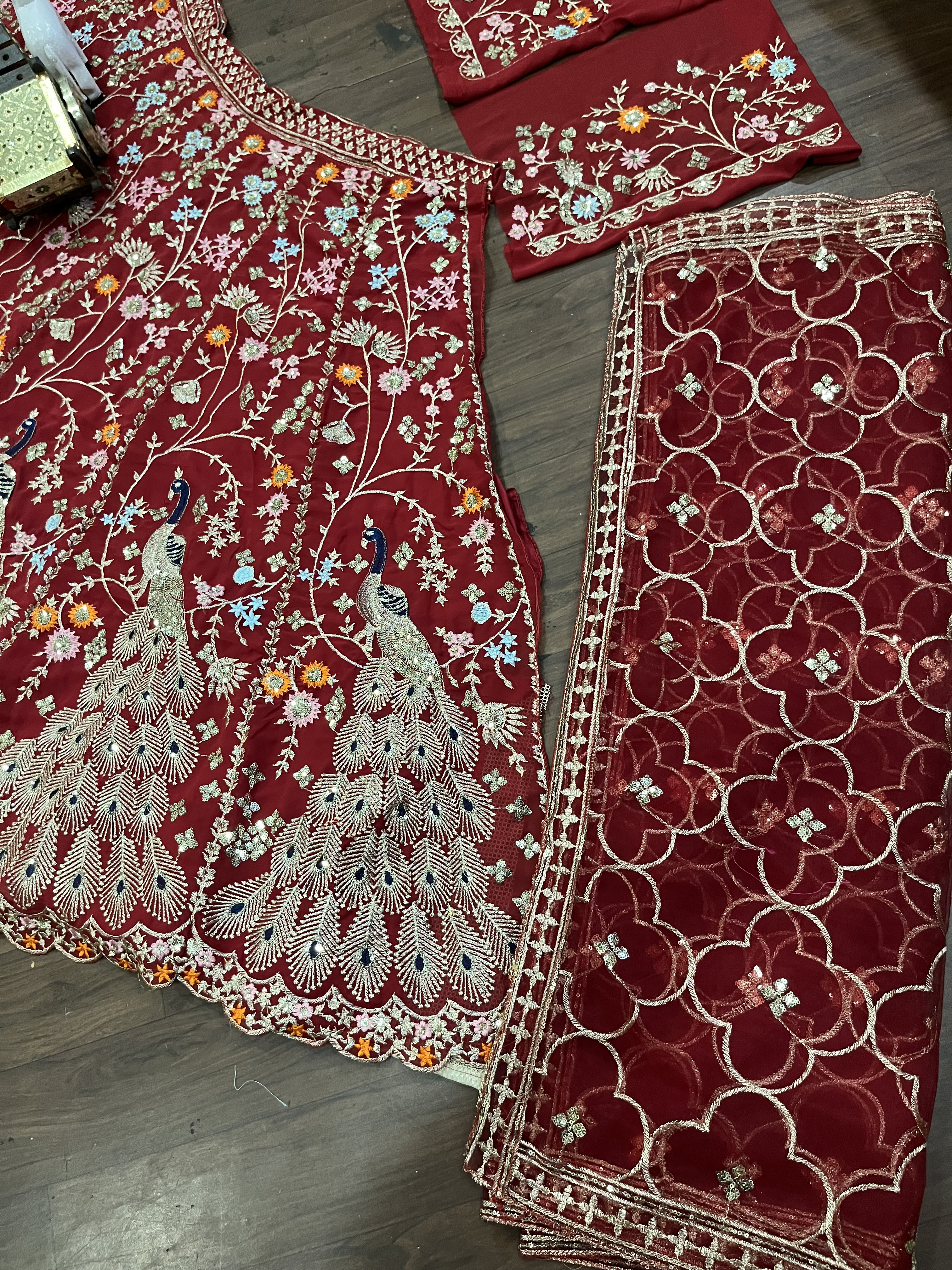 Red Sequin Embroidered Lehenga Set | Fox Georgette Wedding Bridal Wear — photo 7