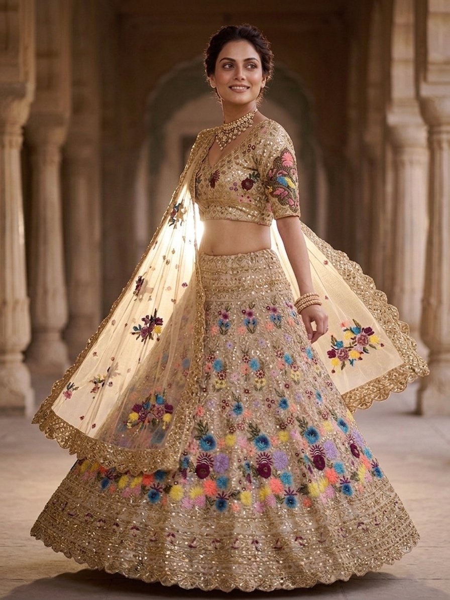 Fox Georgette Sequin Embroidered Lehenga Choli with Dupatta | 4 Meter Flared Festive Lehenga — photo 2