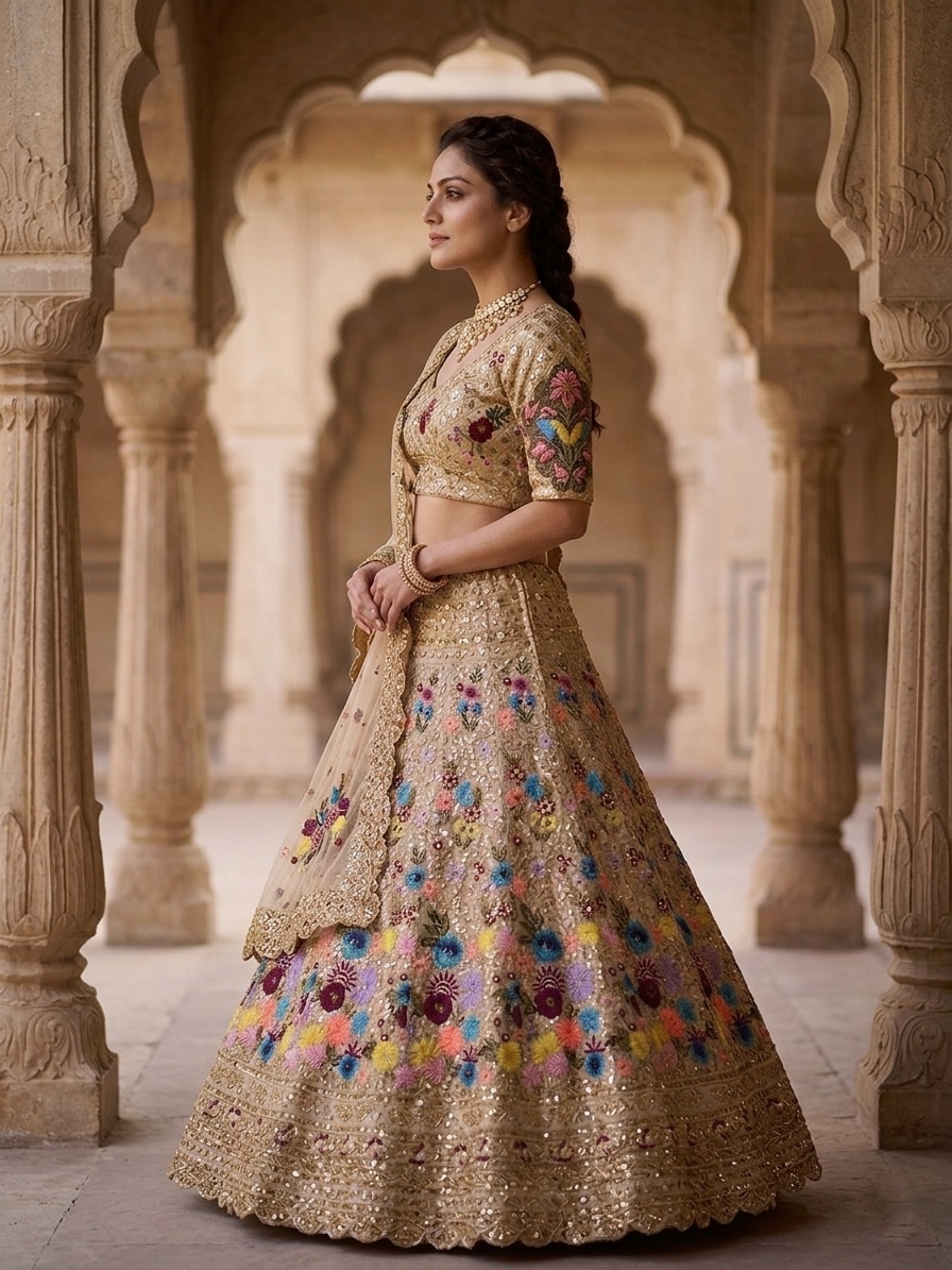 Fox Georgette Sequin Embroidered Lehenga Choli with Dupatta | 4 Meter Flared Festive Lehenga — photo 3