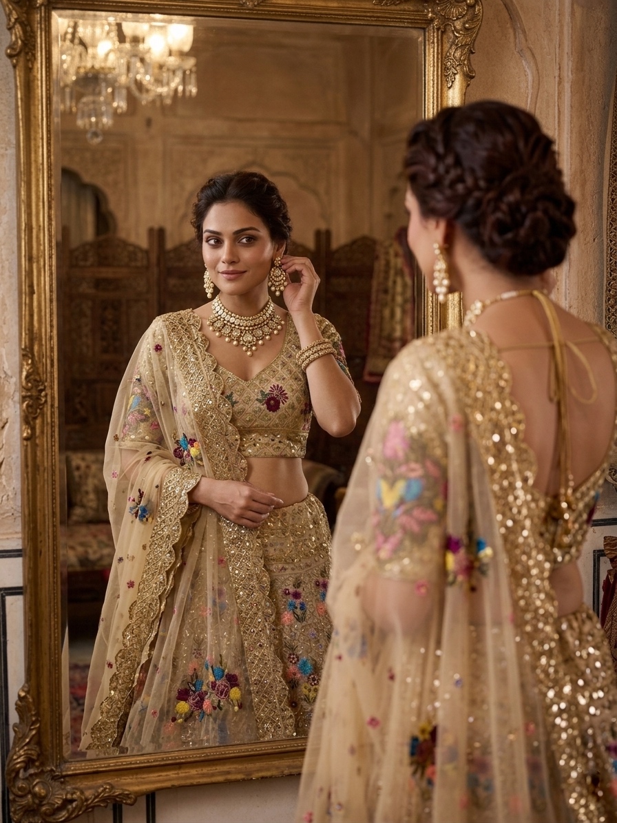 Fox Georgette Sequin Embroidered Lehenga Choli with Dupatta | 4 Meter Flared Festive Lehenga — photo 4