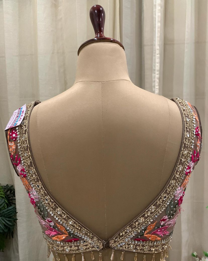Lavender Floral Embroidered Japan Satin Silk Lehenga Set — photo 5