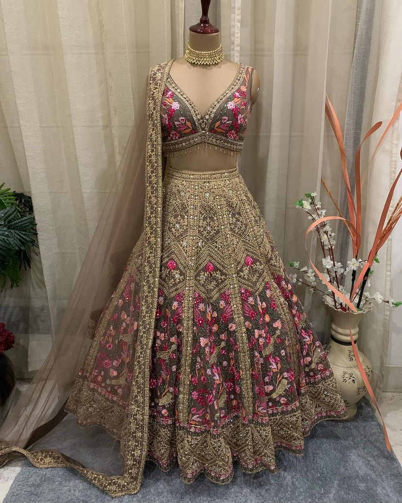 Lavender Floral Embroidered Japan Satin Silk Lehenga Set — photo 6