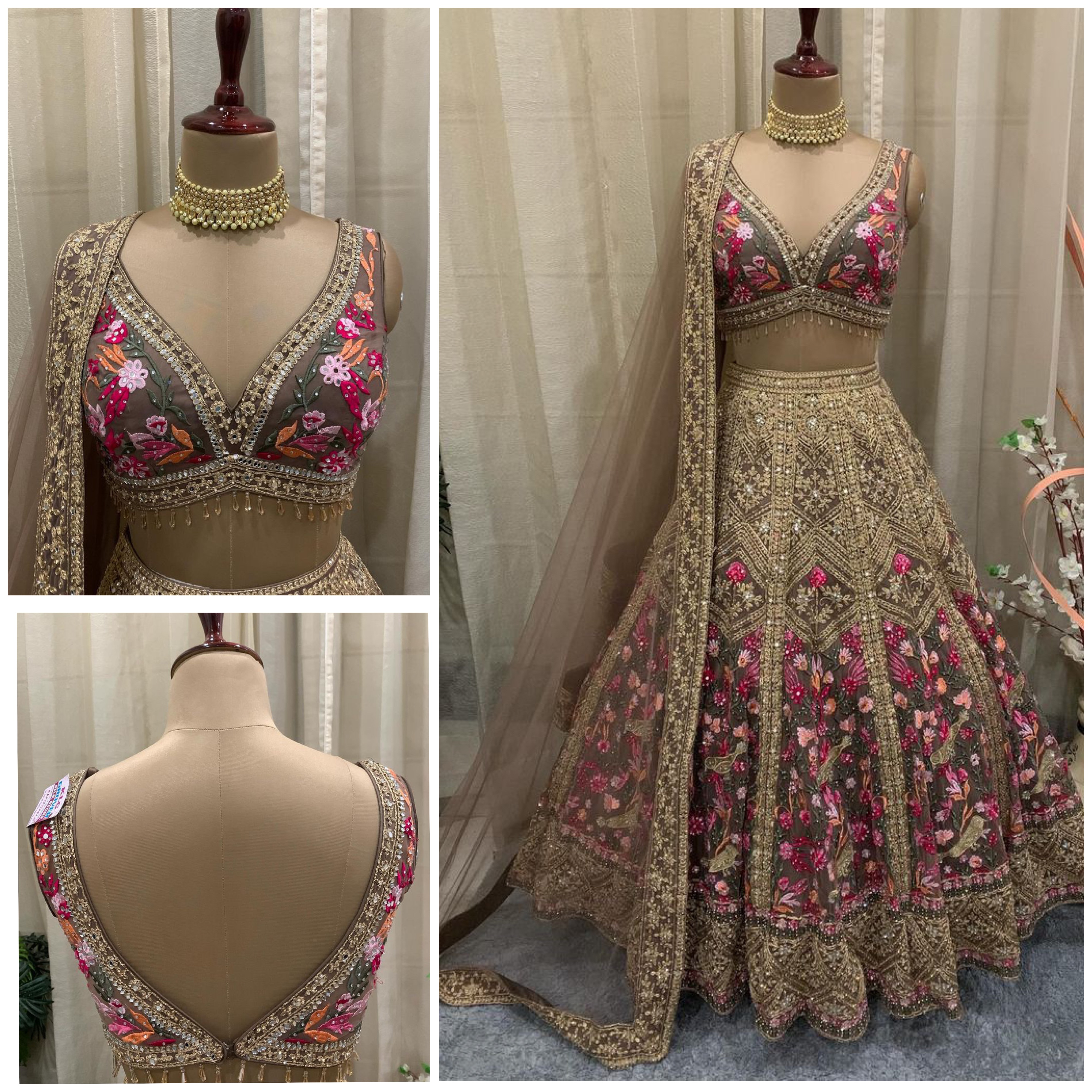 Lavender Floral Embroidered Japan Satin Silk Lehenga Set — photo 7