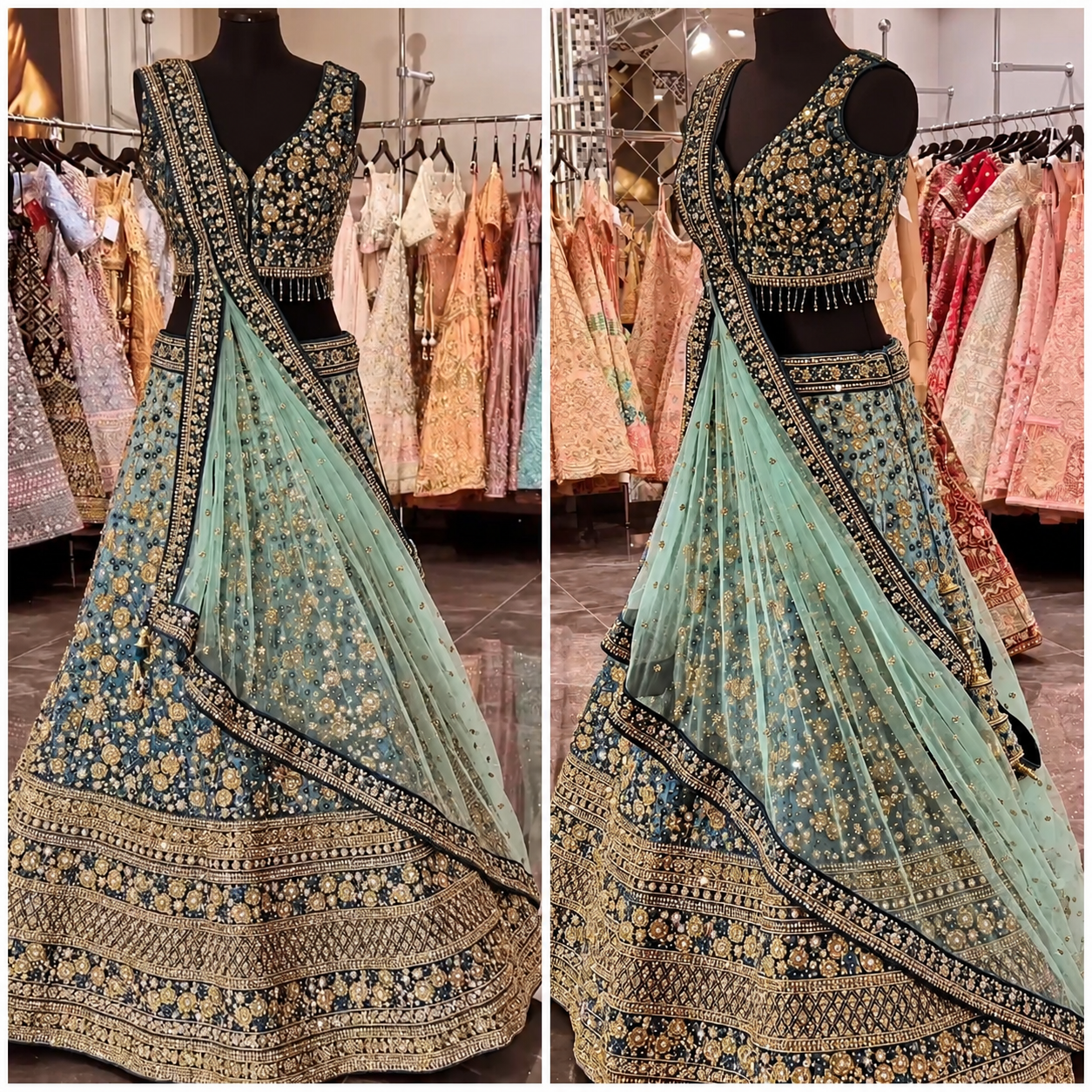 Blue Ombre Embroidered Chinon Silk Lehenga Set — photo 4