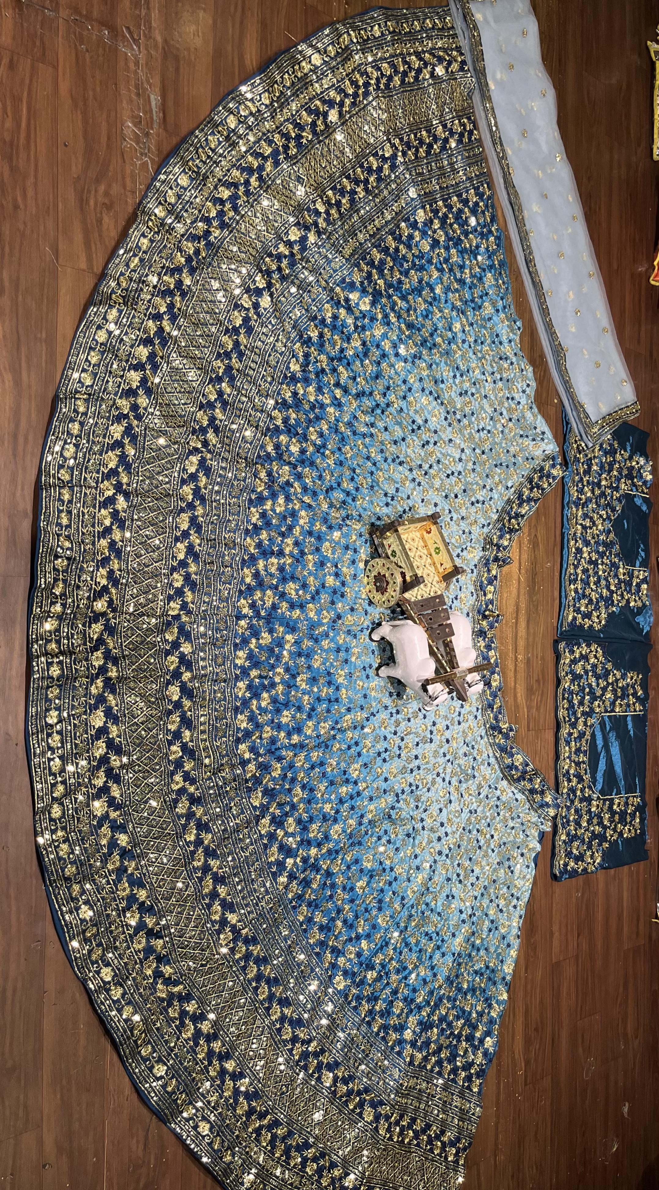 Blue Ombre Embroidered Chinon Silk Lehenga Set — photo 5