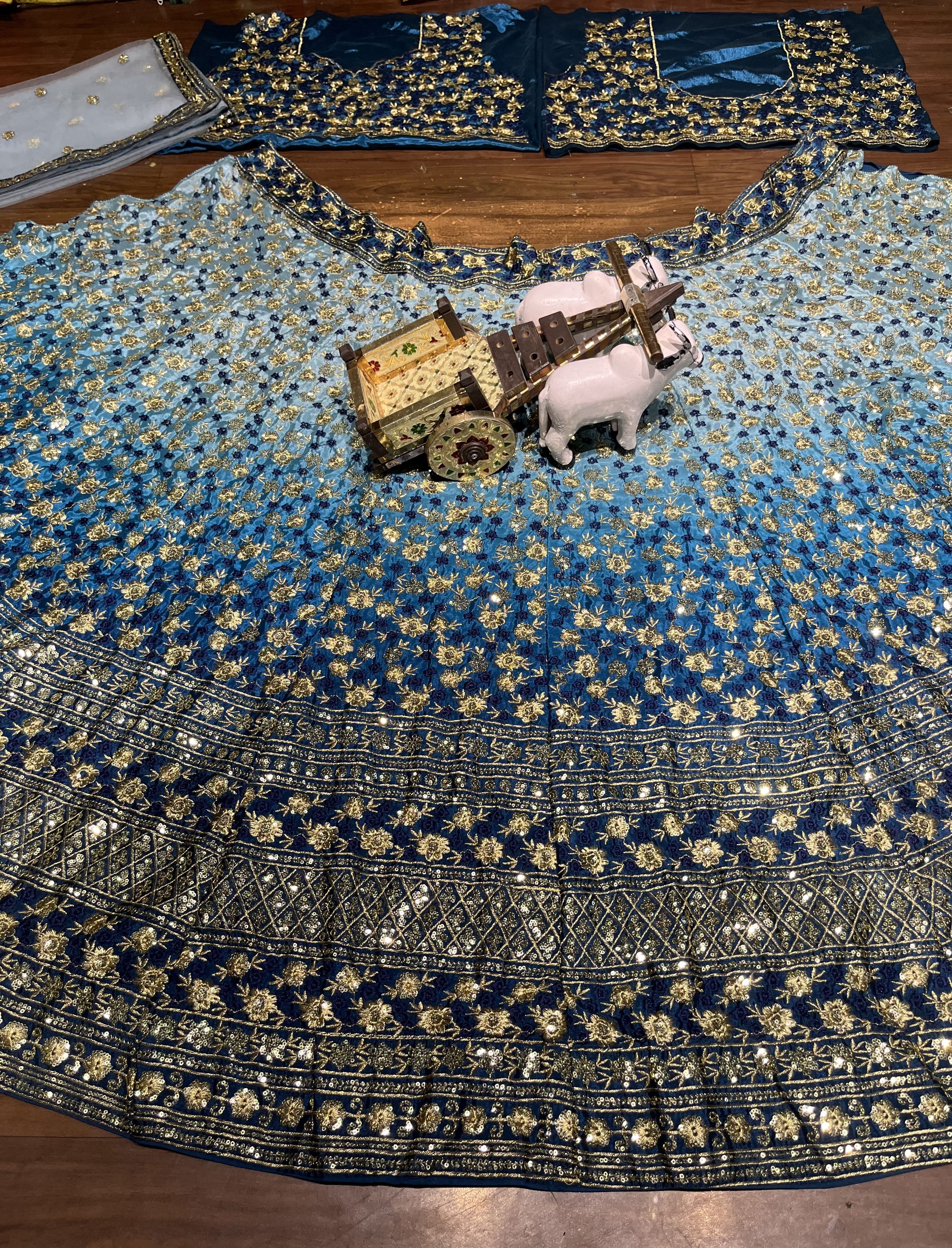 Blue Ombre Embroidered Chinon Silk Lehenga Set — photo 6