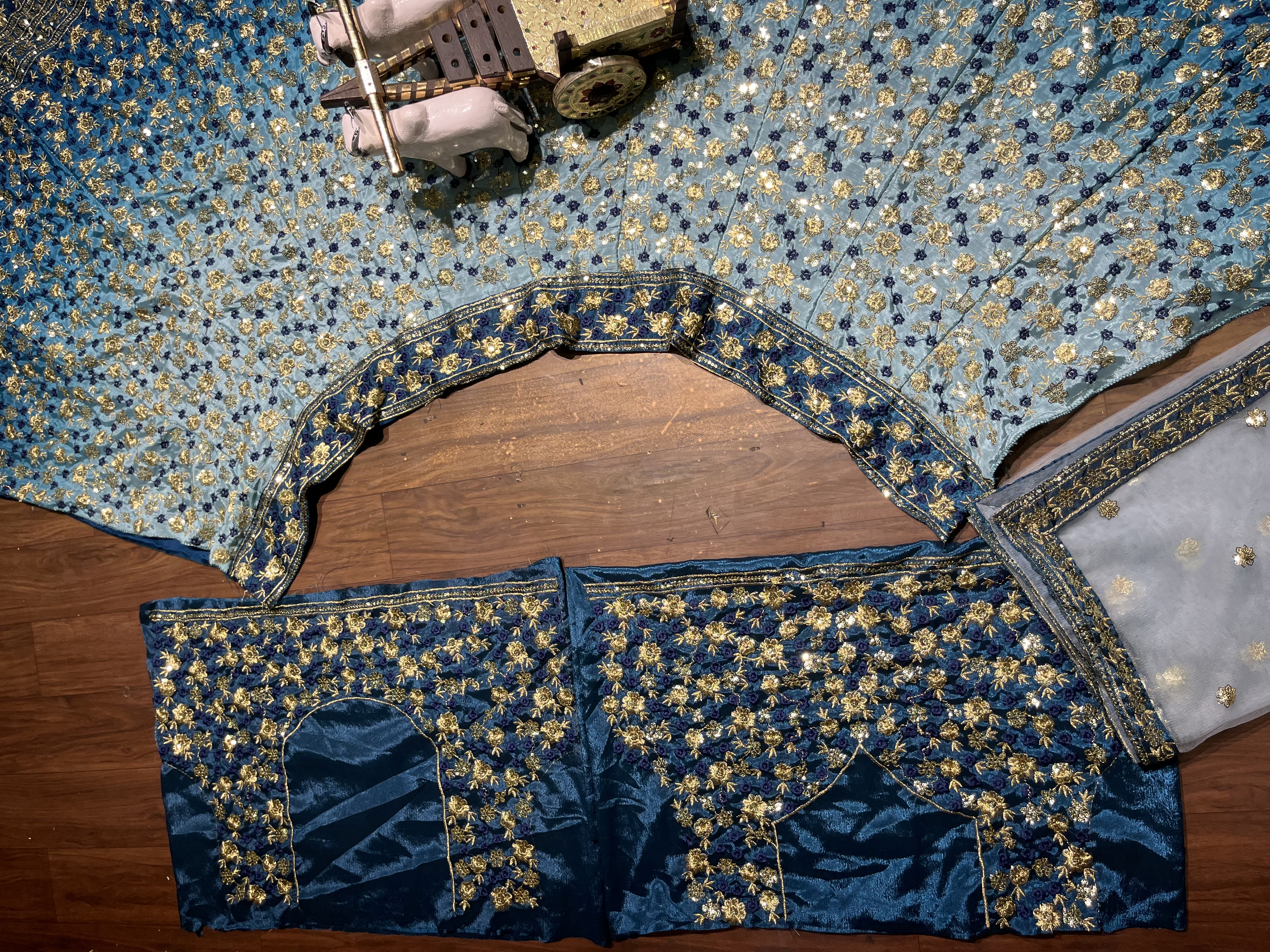 Blue Ombre Embroidered Chinon Silk Lehenga Set — photo 7
