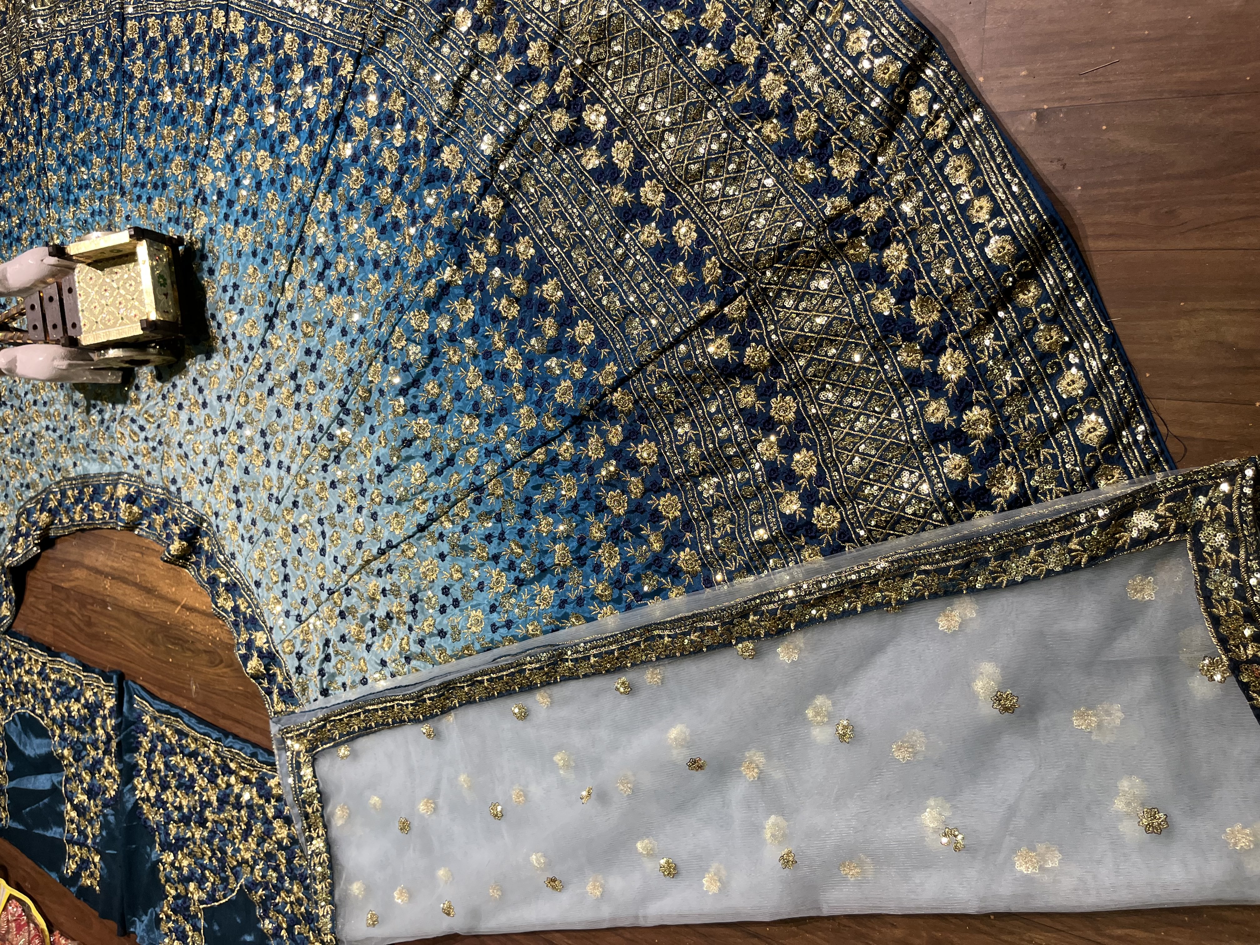 Blue Ombre Embroidered Chinon Silk Lehenga Set — photo 8