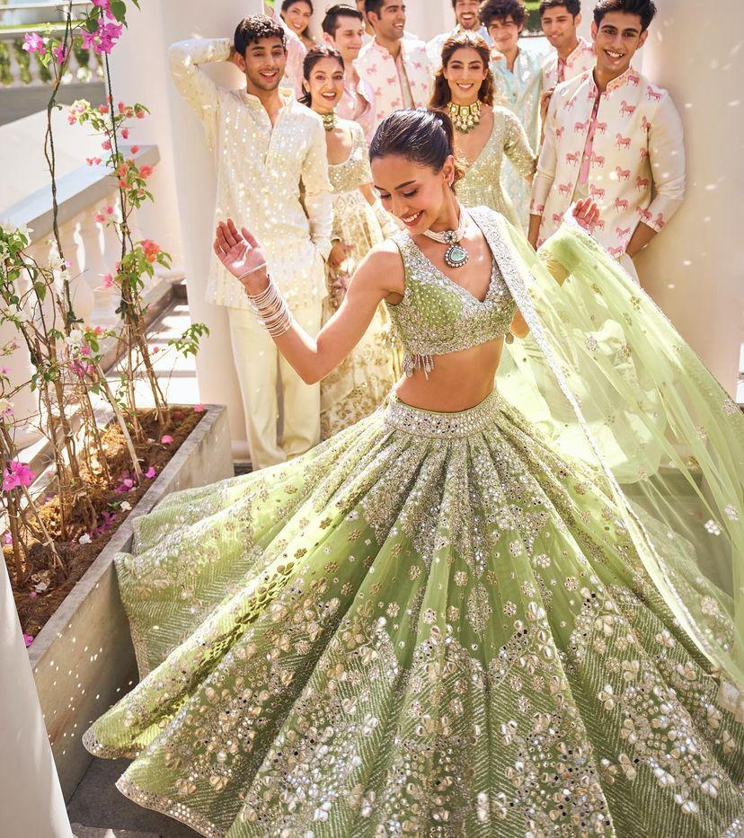 Pastel Green Foil Mirror Sequin Butterfly Net Lehenga Set — photo 7