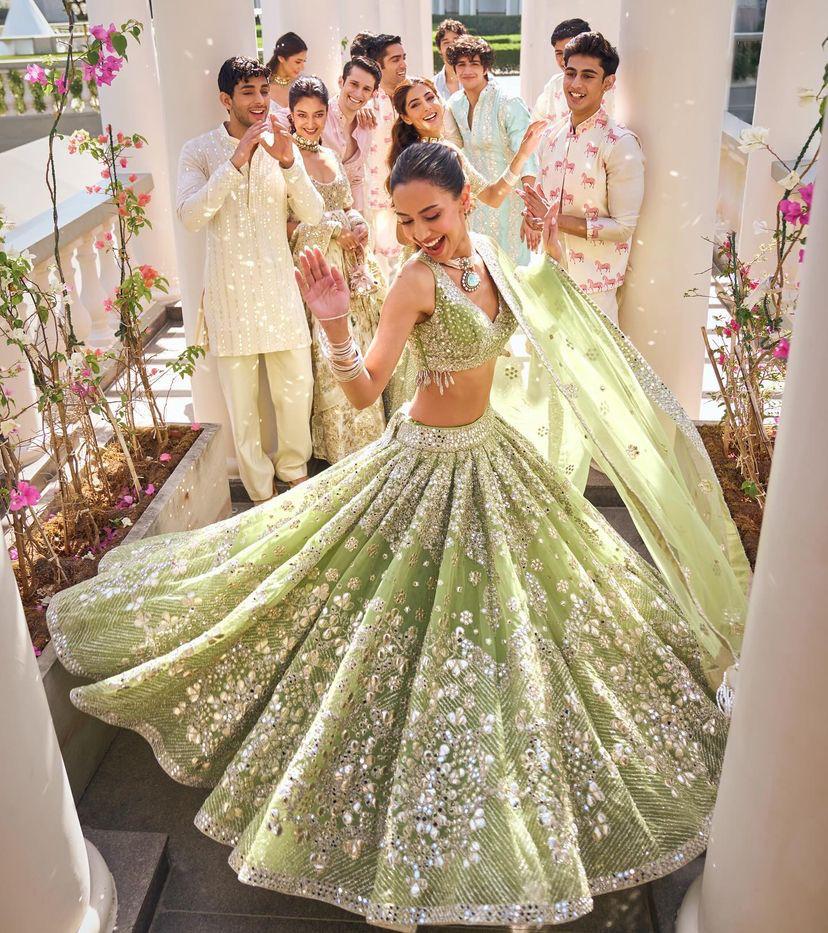 Pastel Green Foil Mirror Sequin Butterfly Net Lehenga Set — photo 10
