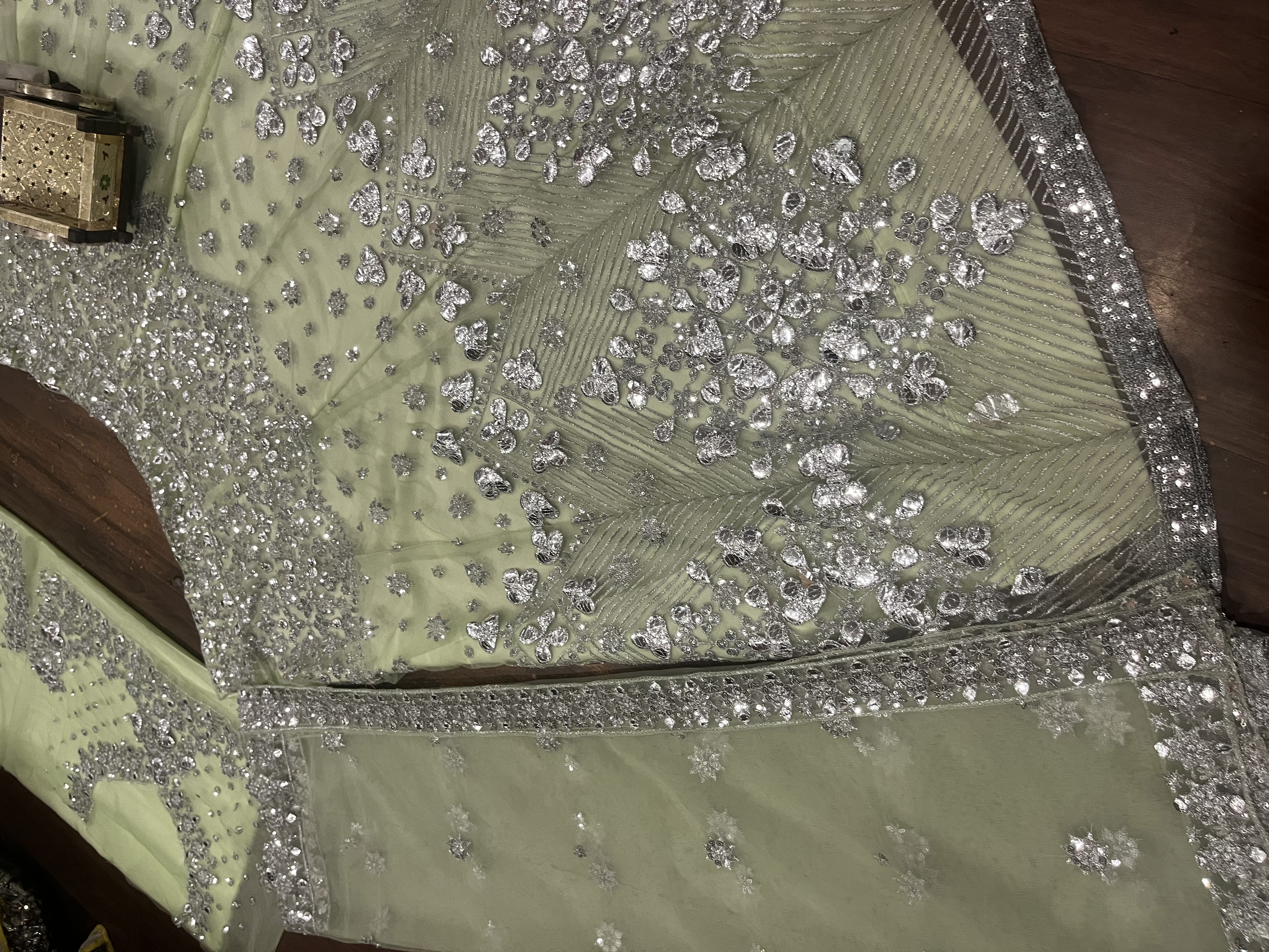 Pastel Green Foil Mirror Sequin Butterfly Net Lehenga Set — photo 11