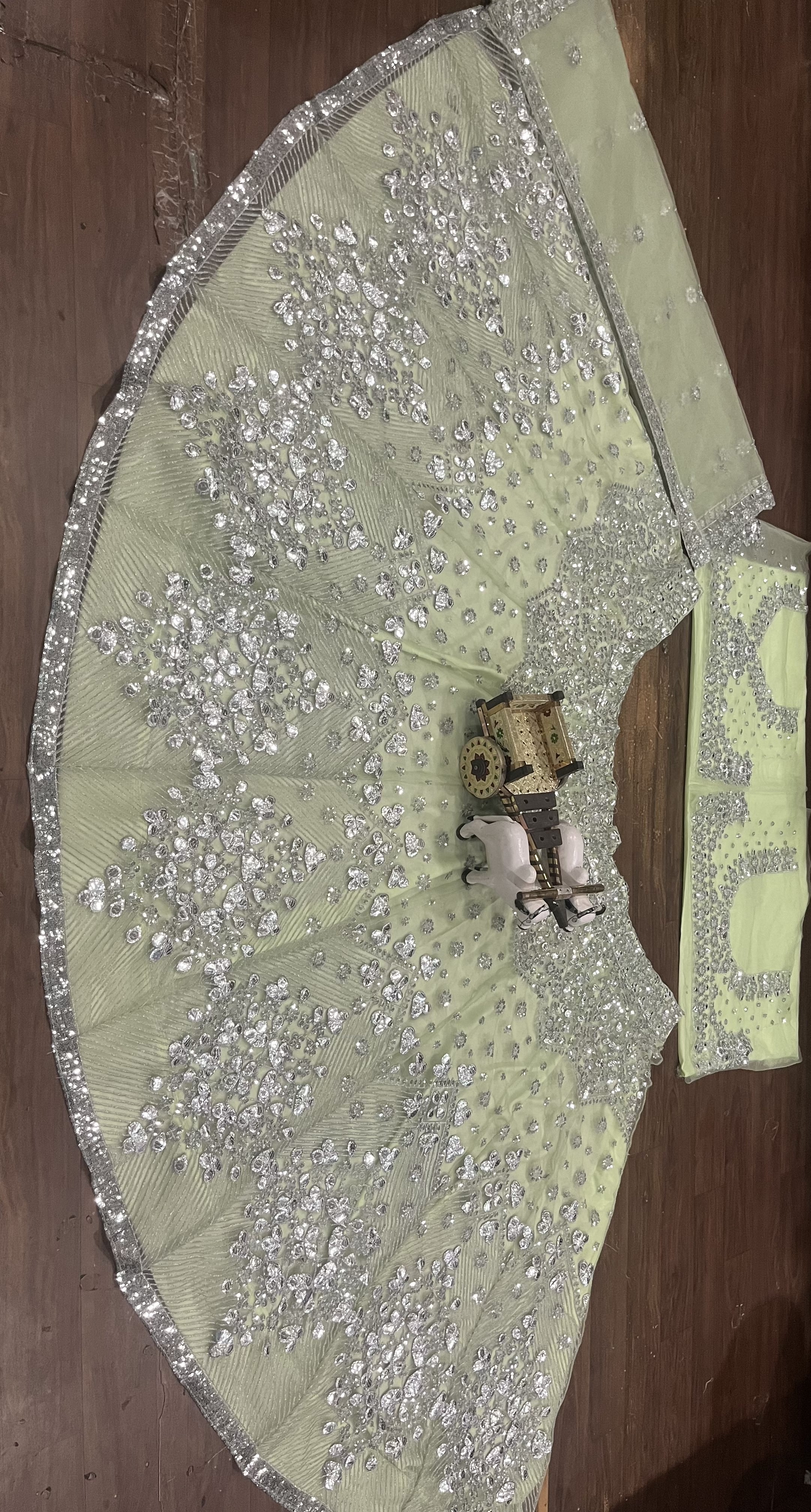 Pastel Green Foil Mirror Sequin Butterfly Net Lehenga Set — photo 12