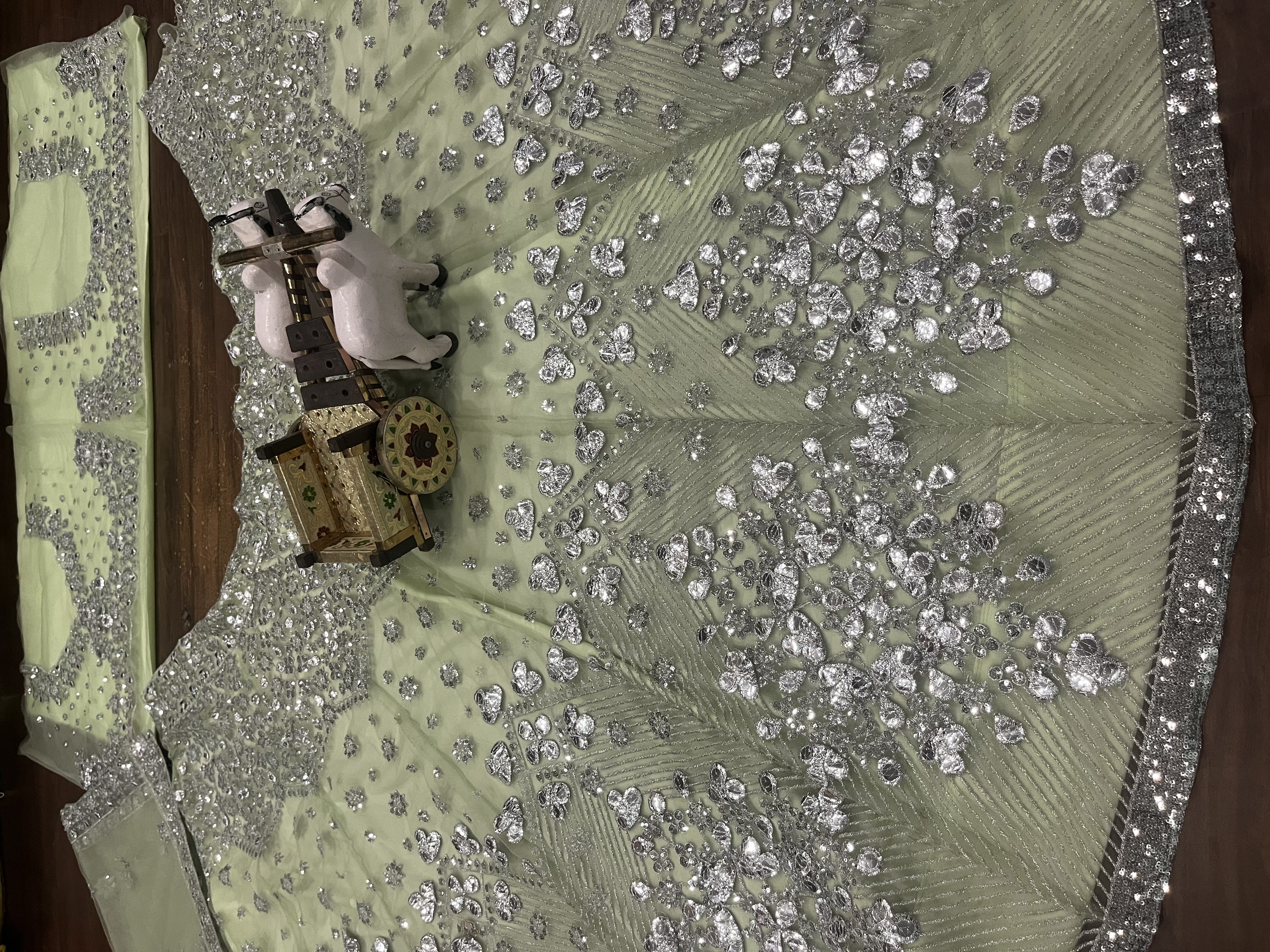 Pastel Green Foil Mirror Sequin Butterfly Net Lehenga Set — photo 13
