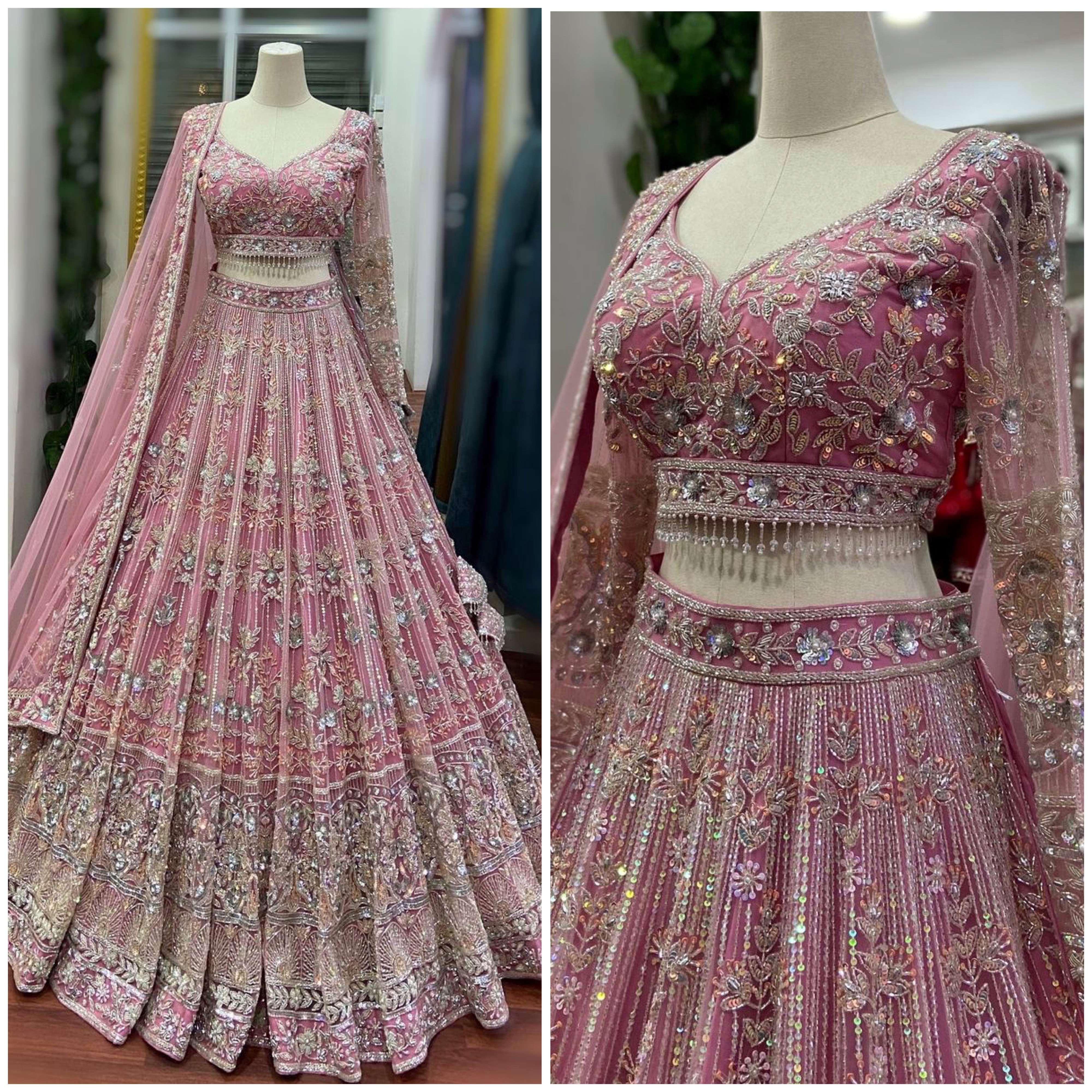 Pink Butterfly Net Sequin Embroidered Lehenga Set — photo 4