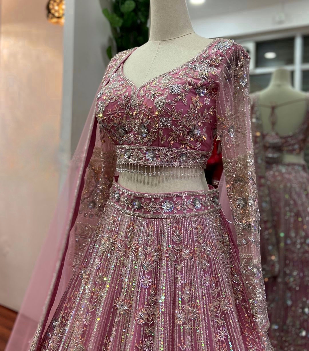 Pink Butterfly Net Sequin Embroidered Lehenga Set — photo 5