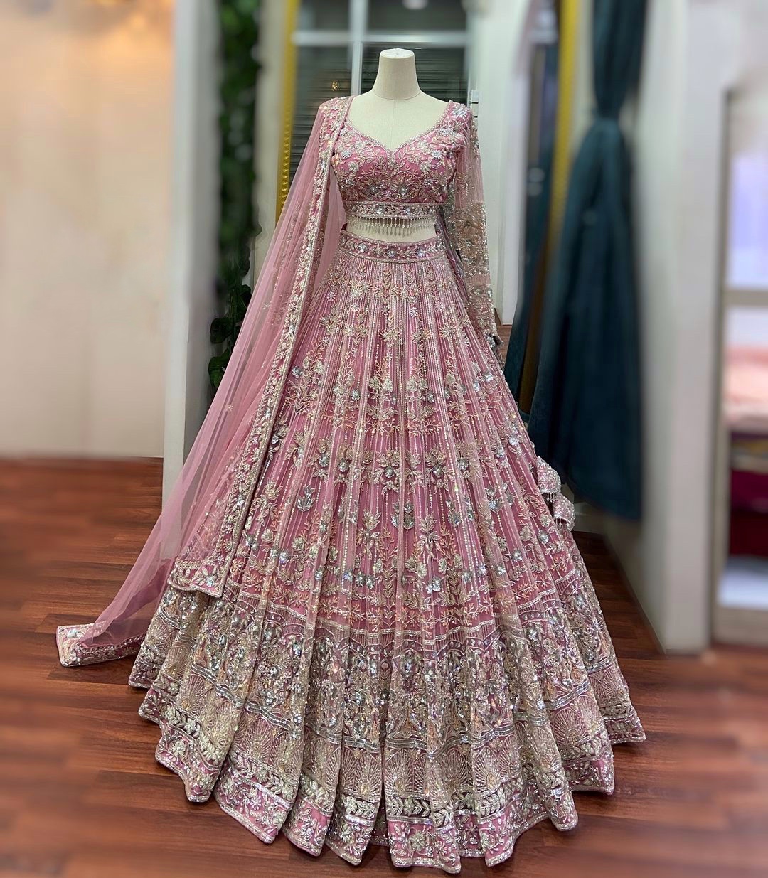 Pink Butterfly Net Sequin Embroidered Lehenga Set — photo 6