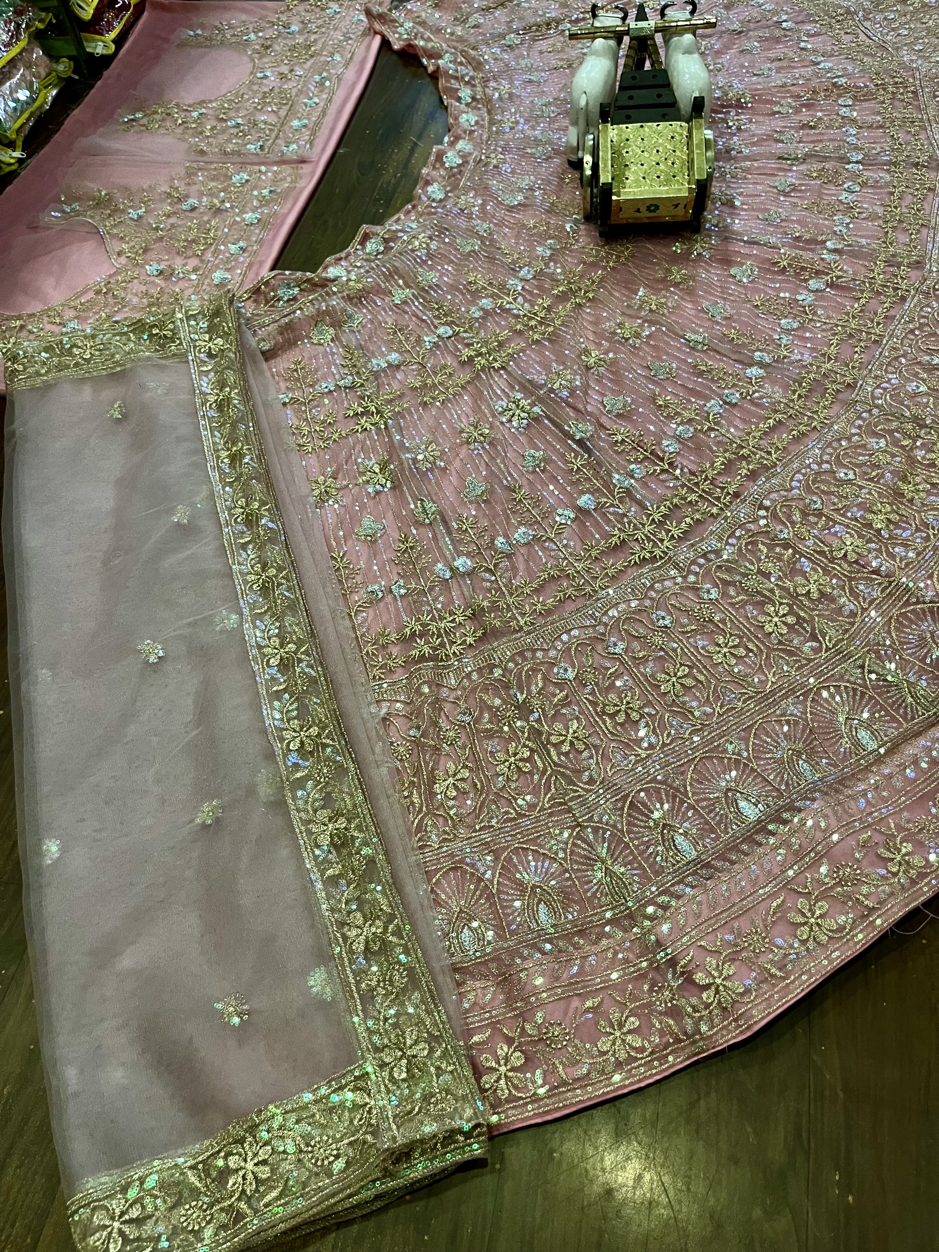 Pink Butterfly Net Sequin Embroidered Lehenga Set — photo 9
