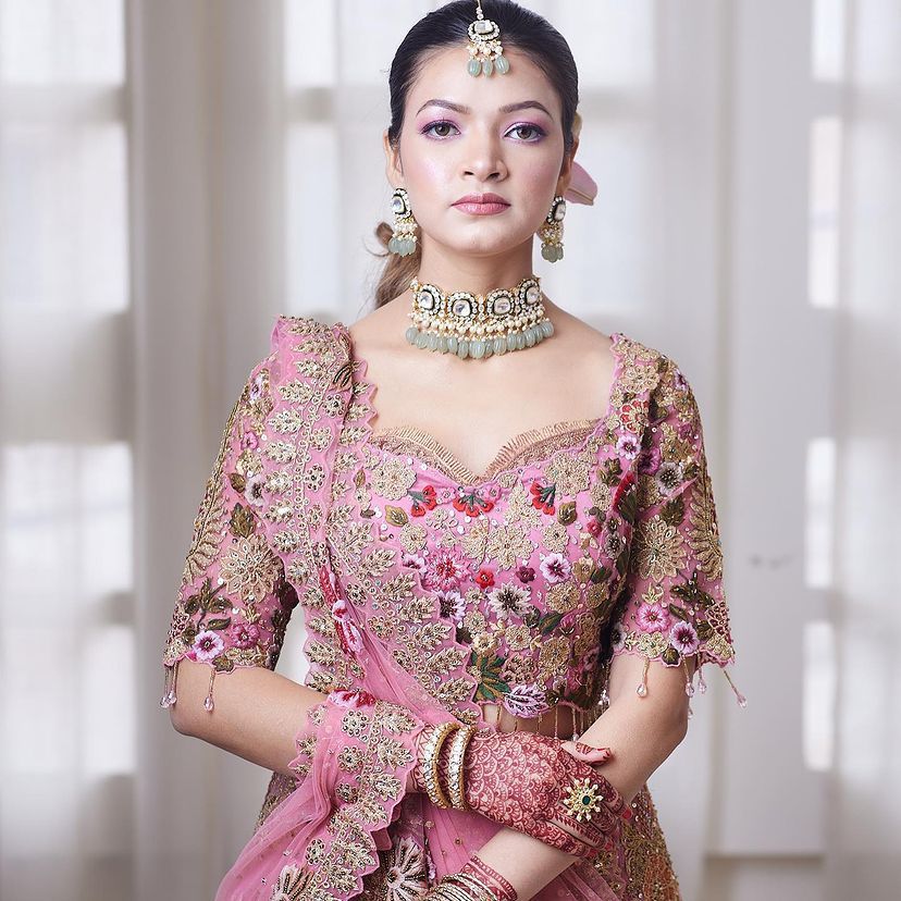Pink Fox Georgette Sequin Embroidered Lehenga Set with Dupatta