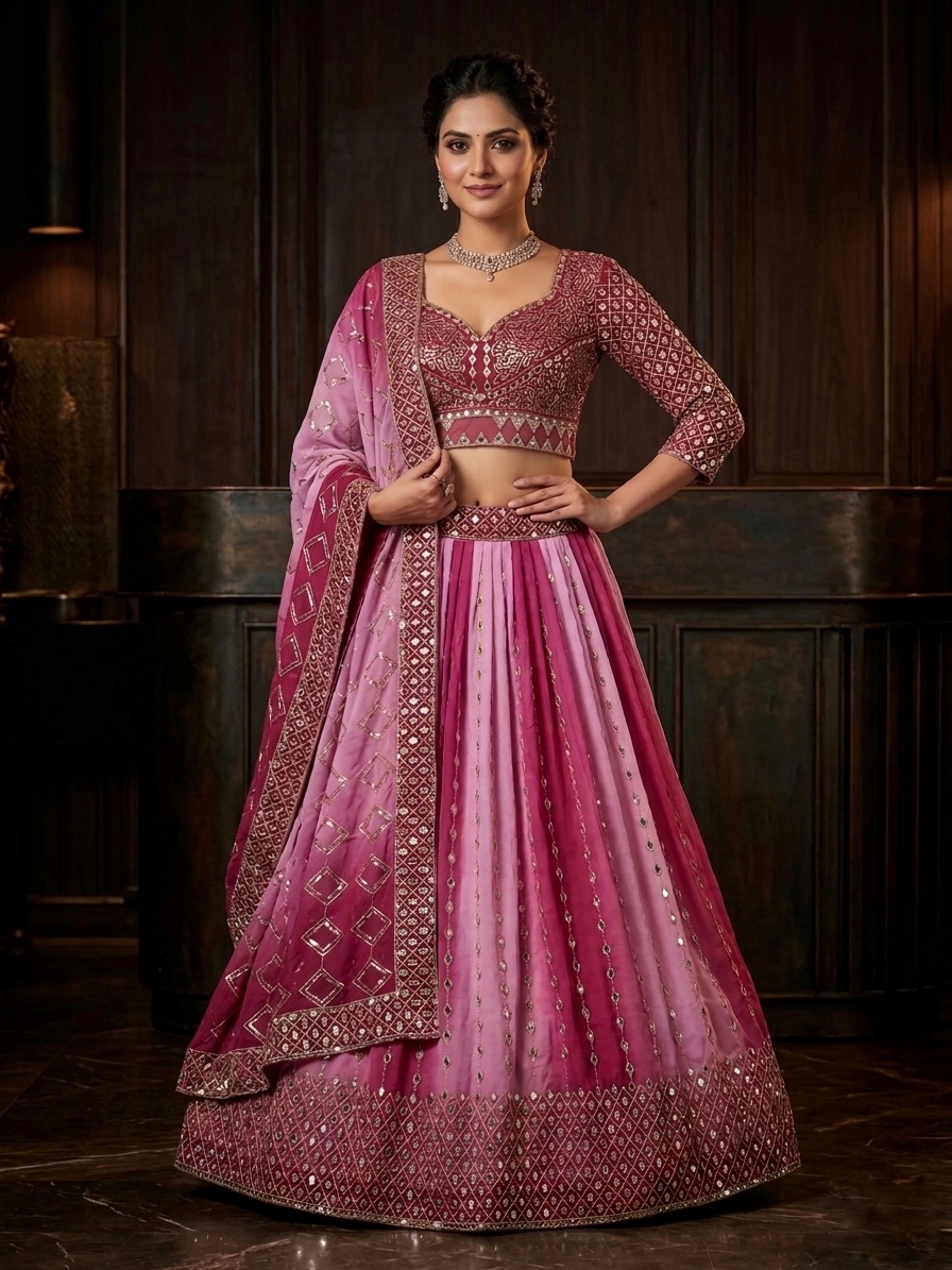 Pink Fox Georgette Real Mirror Work Lehenga Set with Dupatta — photo 2