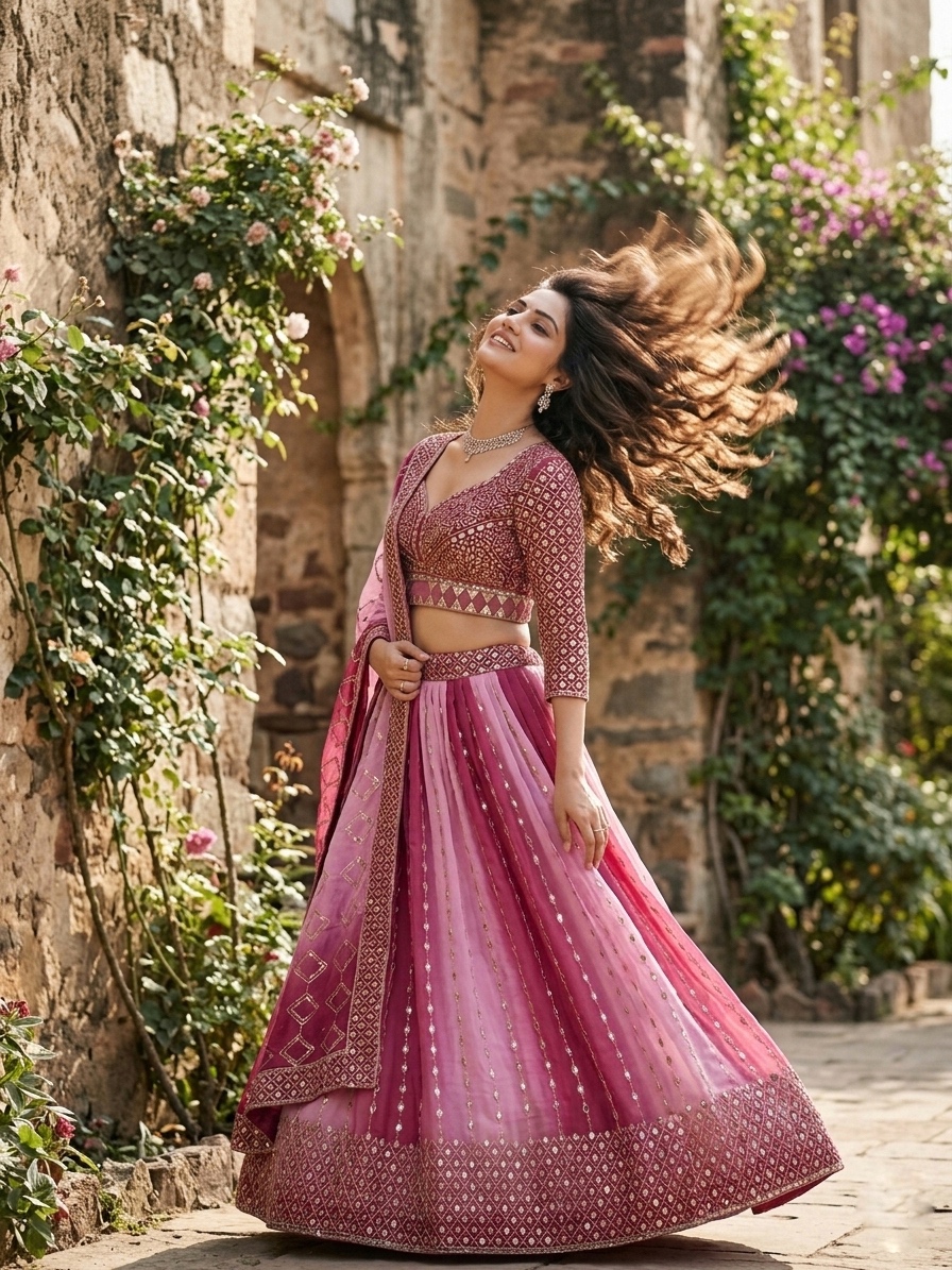 Pink Fox Georgette Real Mirror Work Lehenga Set with Dupatta — photo 3