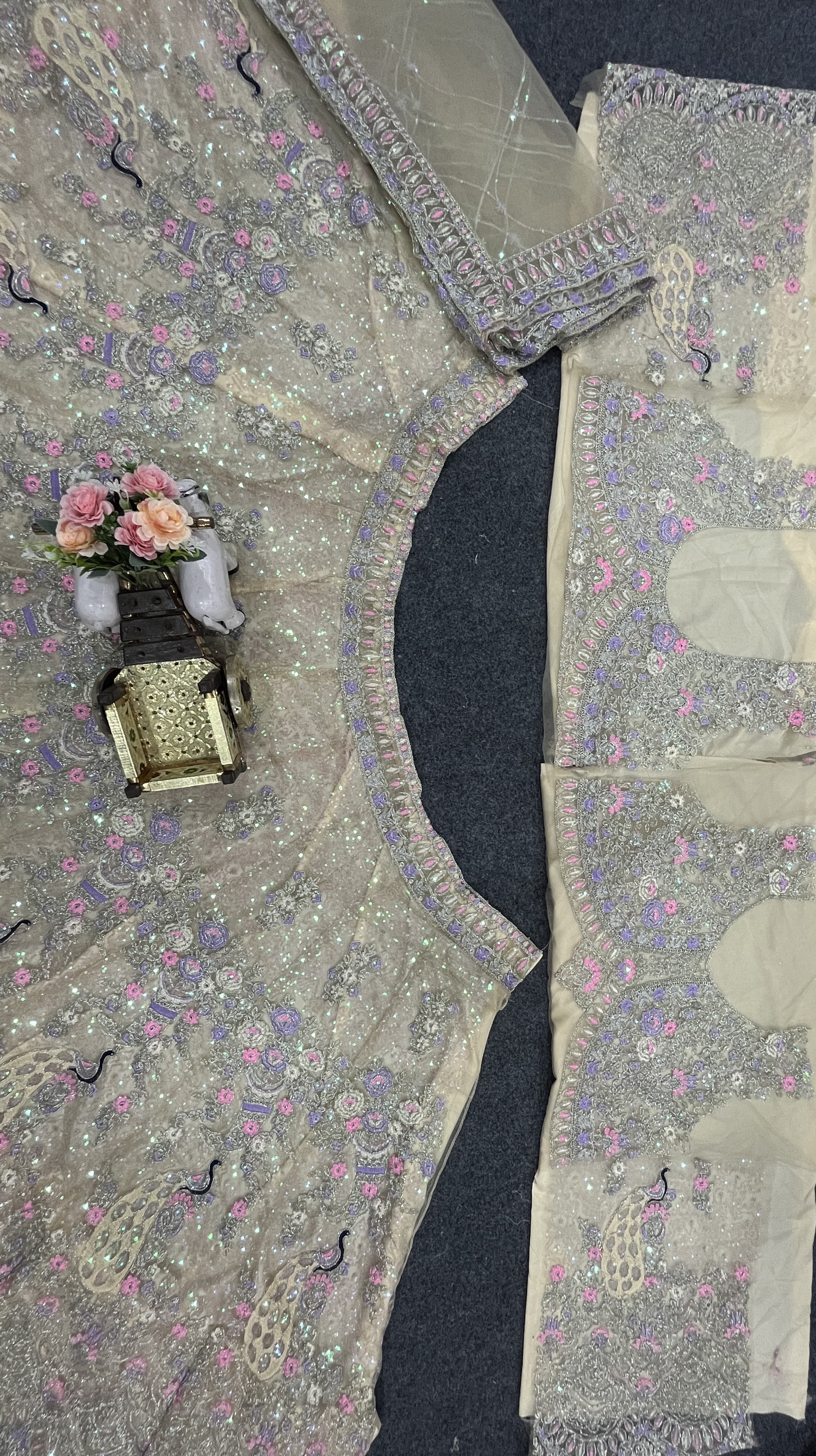 Champagne Butterfly Net Coding Sequin Embroidered Lehenga Set — photo 5