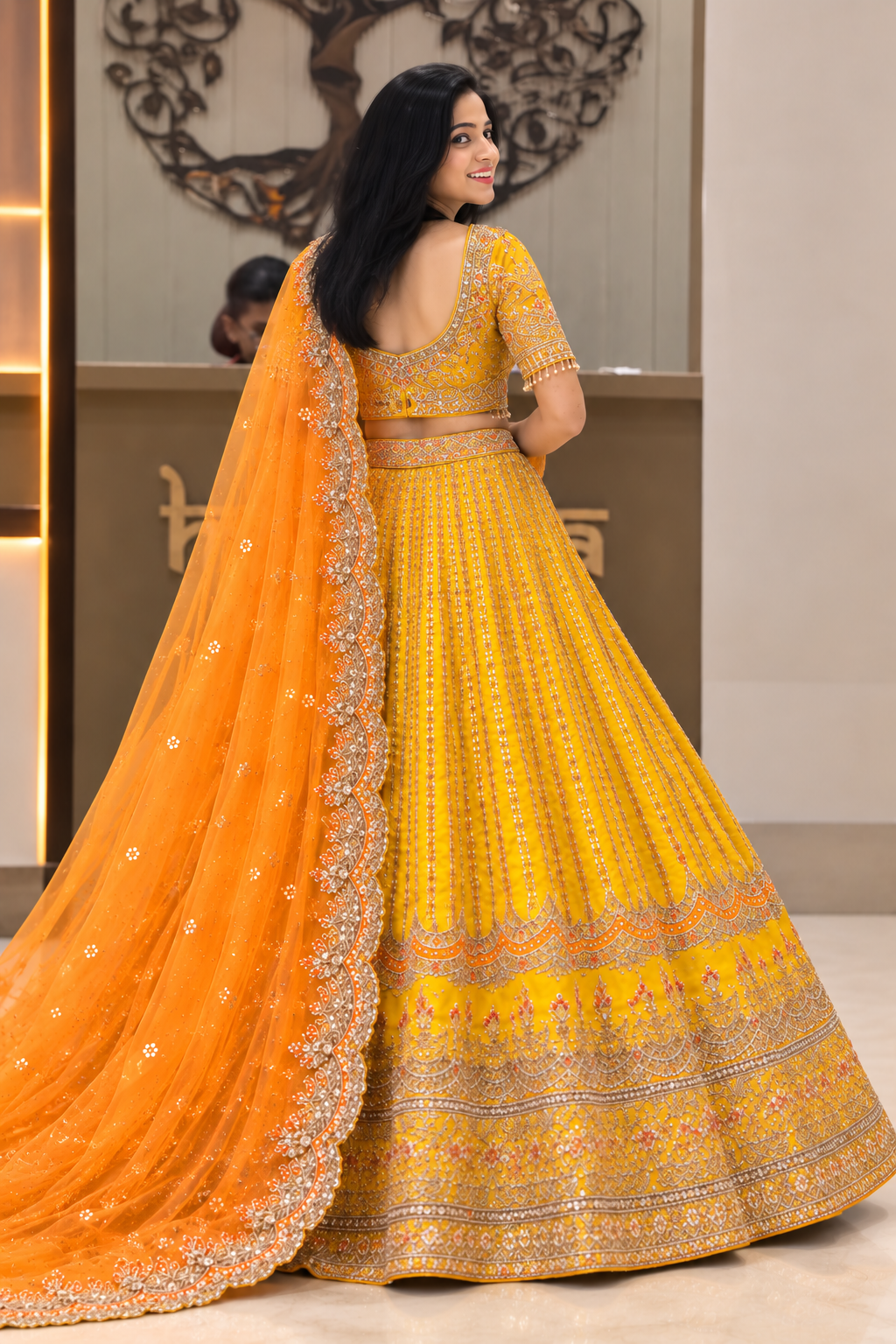 Yellow Fox Georgette Sequin Embroidered Lehenga Set with Dupatta — photo 3