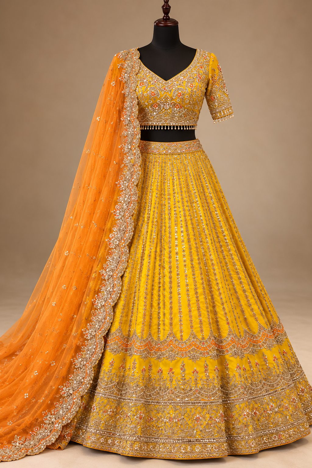 Yellow Fox Georgette Sequin Embroidered Lehenga Set with Dupatta — photo 4