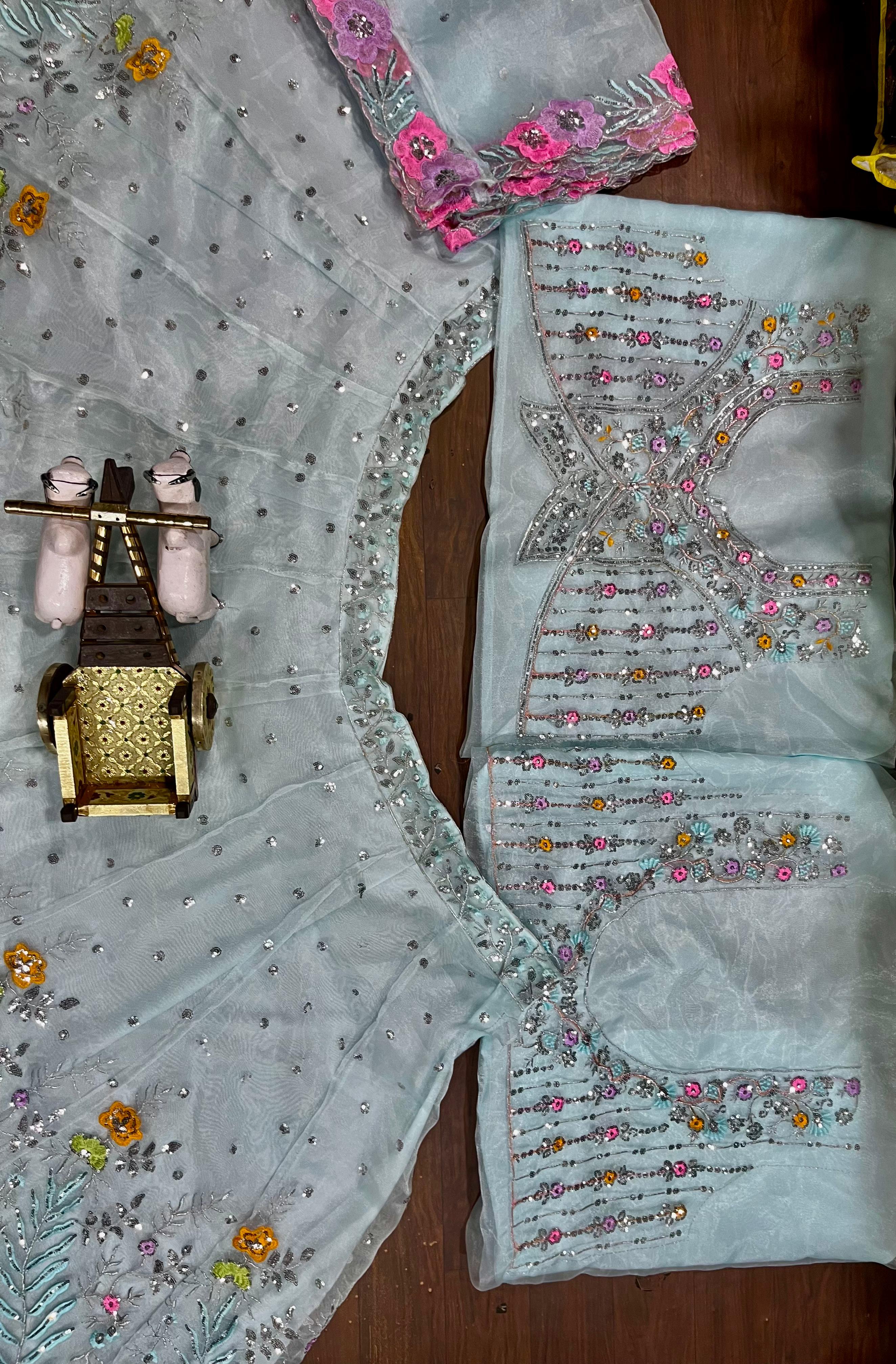 Ice Blue Organza Silk Sequin Embroidered Lehenga Set with Dupatta — photo 5
